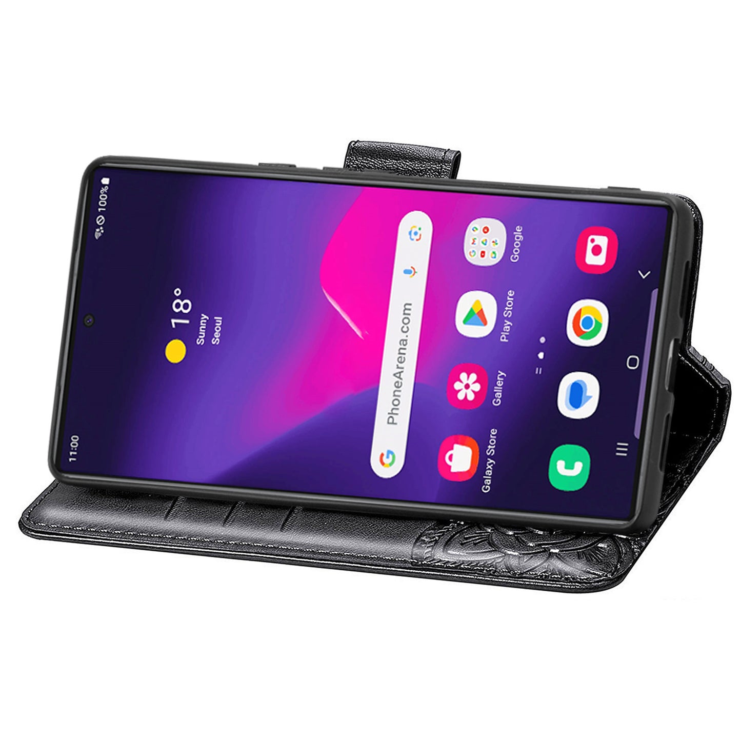 For Samsung Galaxy S24 Ultra Flip Folio Cover with Butterfly Pattern Leather Stand Phone Case - Black