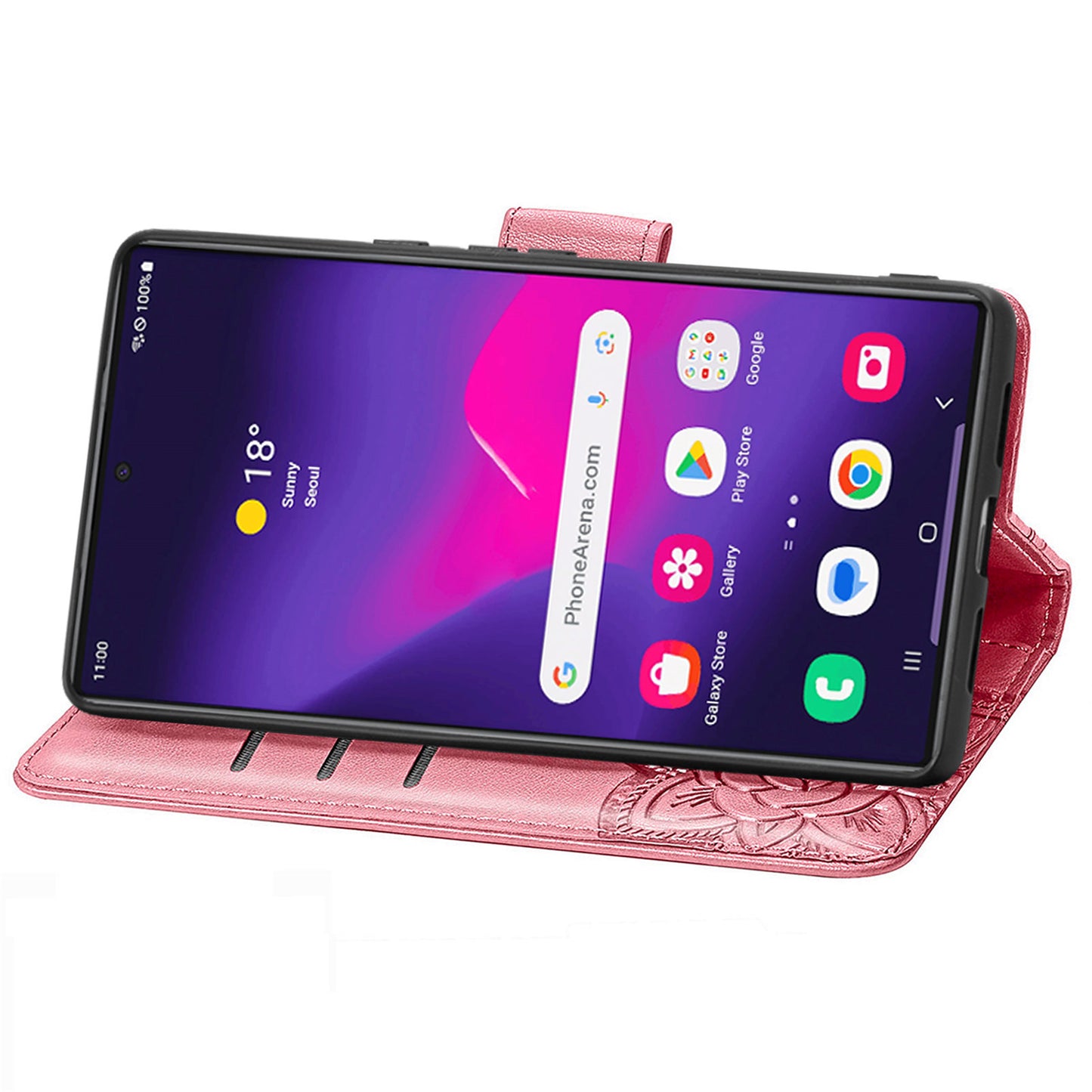 For Samsung Galaxy S24 Ultra Flip Folio Cover with Butterfly Pattern Leather Stand Phone Case - Pink
