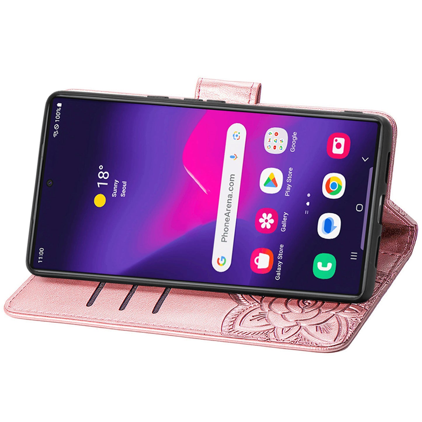 For Samsung Galaxy S24 Ultra Flip Folio Cover with Butterfly Pattern Leather Stand Phone Case - Rose Gold