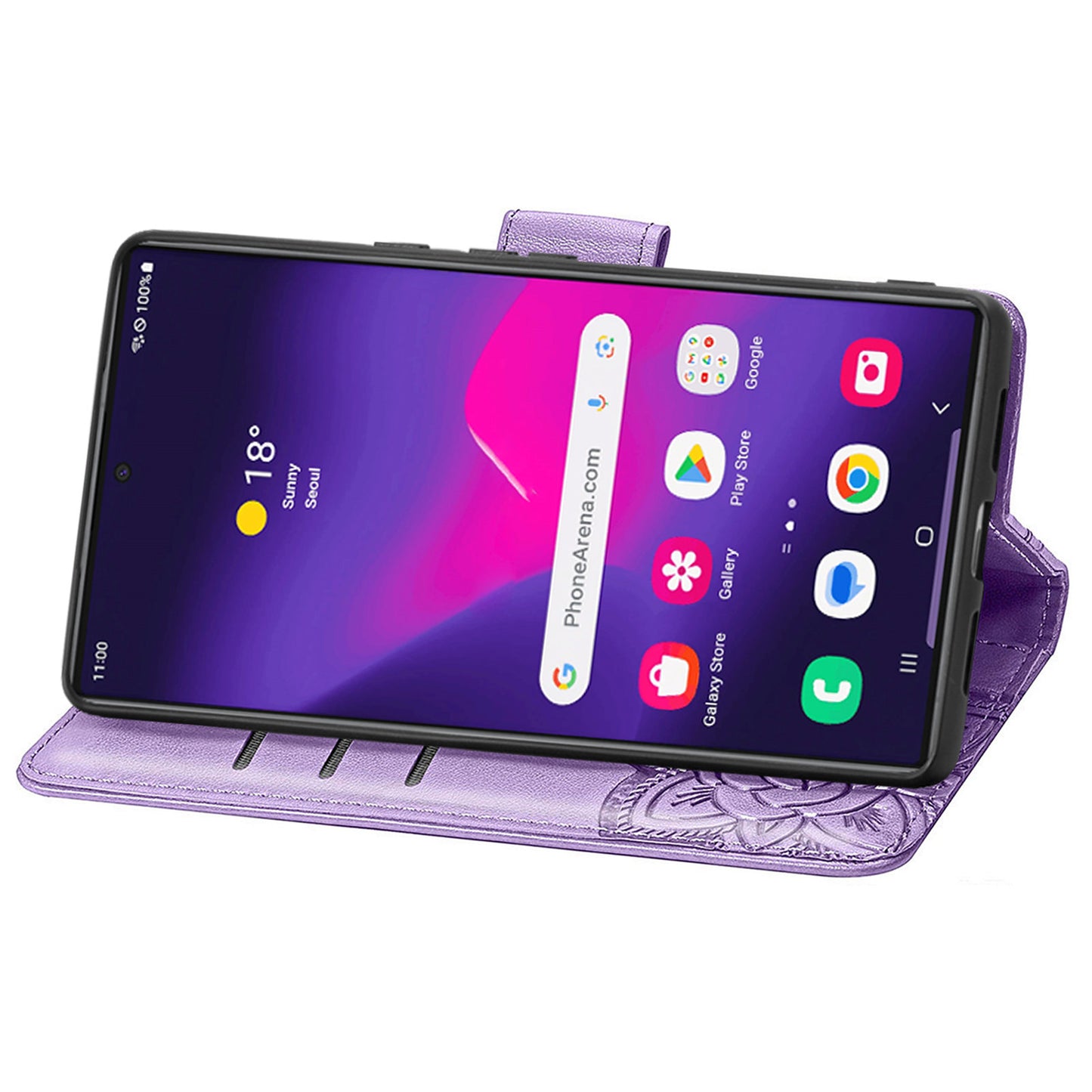 For Samsung Galaxy S24 Ultra Flip Folio Cover with Butterfly Pattern Leather Stand Phone Case - Light Purple
