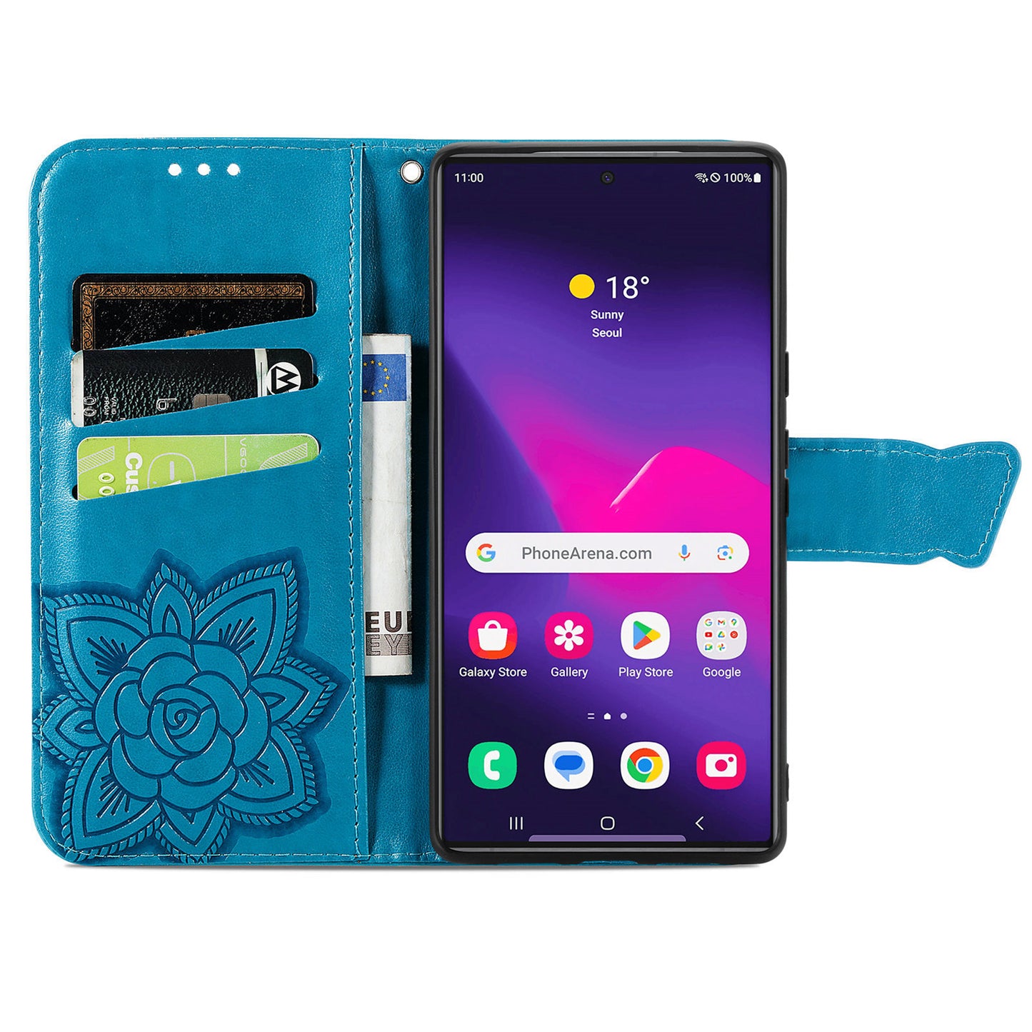 For Samsung Galaxy S24 Ultra Flip Folio Cover with Butterfly Pattern Leather Stand Phone Case - Blue