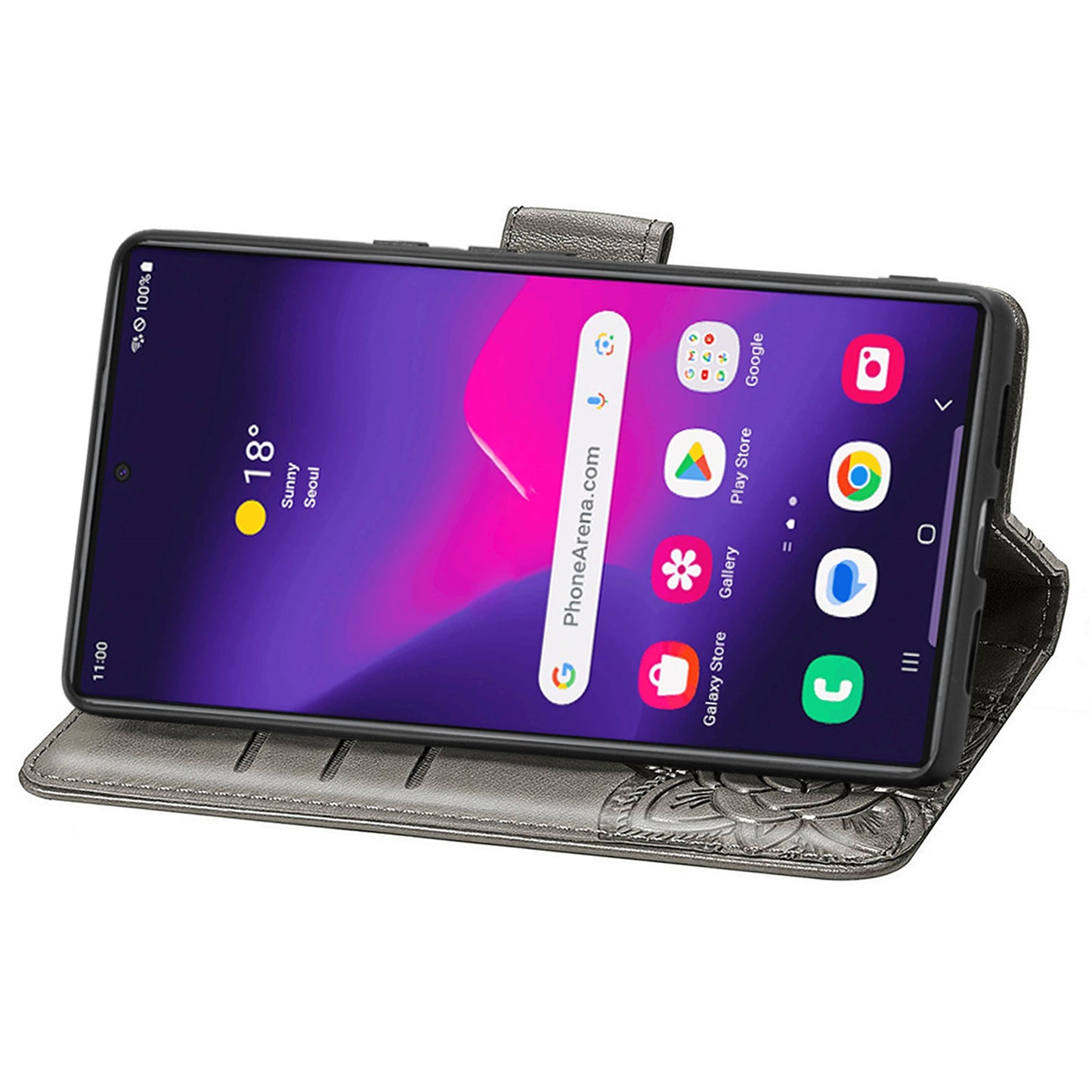For Samsung Galaxy S24 Ultra Flip Folio Cover with Butterfly Pattern Leather Stand Phone Case - Grey