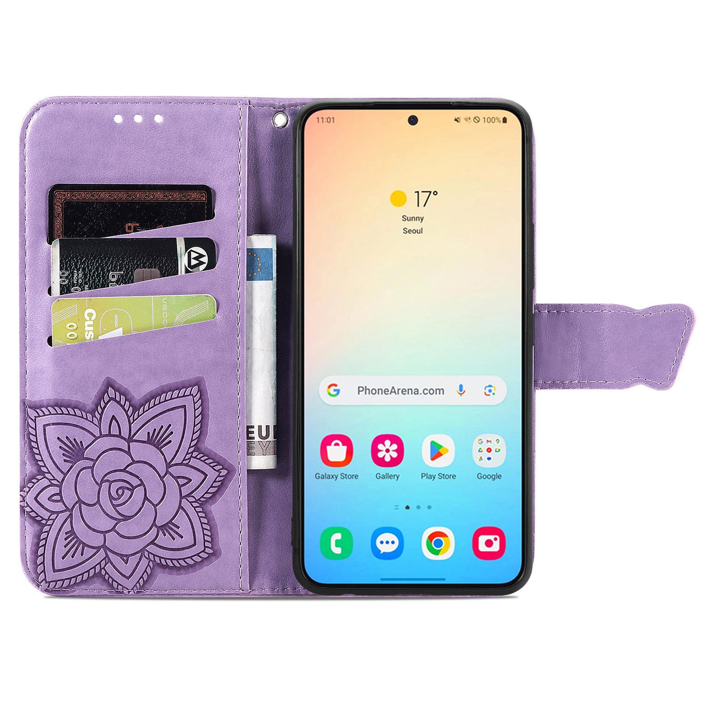 Wallet Case for Samsung Galaxy S24+ Butterfly Imprinted Leather Folio Phone Cover Stand - Light Purple