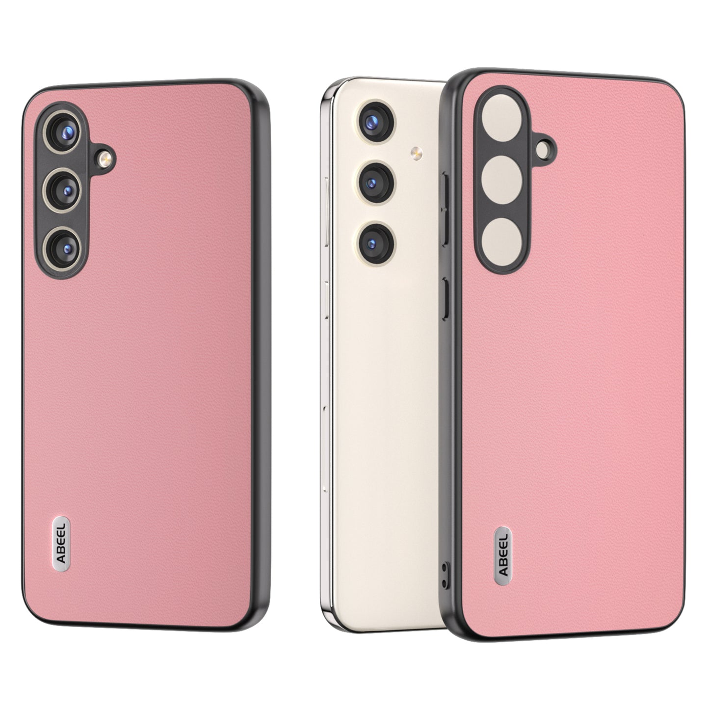 ABEEL For Samsung Galaxy S24 Case Scratch-proof Genuine Cow Leather + Hard PC Shell - Pink