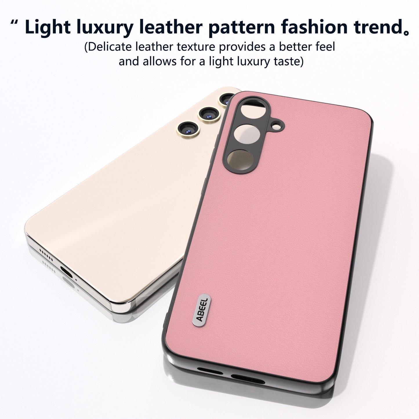 ABEEL For Samsung Galaxy S24 Case Scratch-proof Genuine Cow Leather + Hard PC Shell - Pink