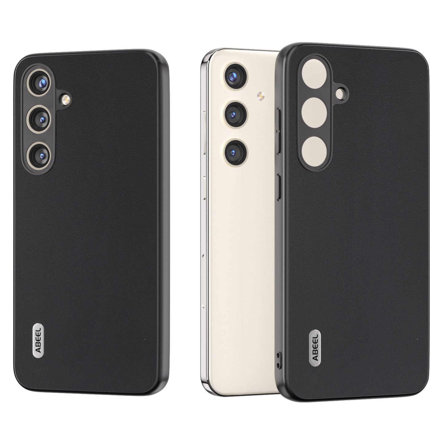 ABEEL For Samsung Galaxy S24 Case Scratch-proof Genuine Cow Leather + Hard PC Shell - Black