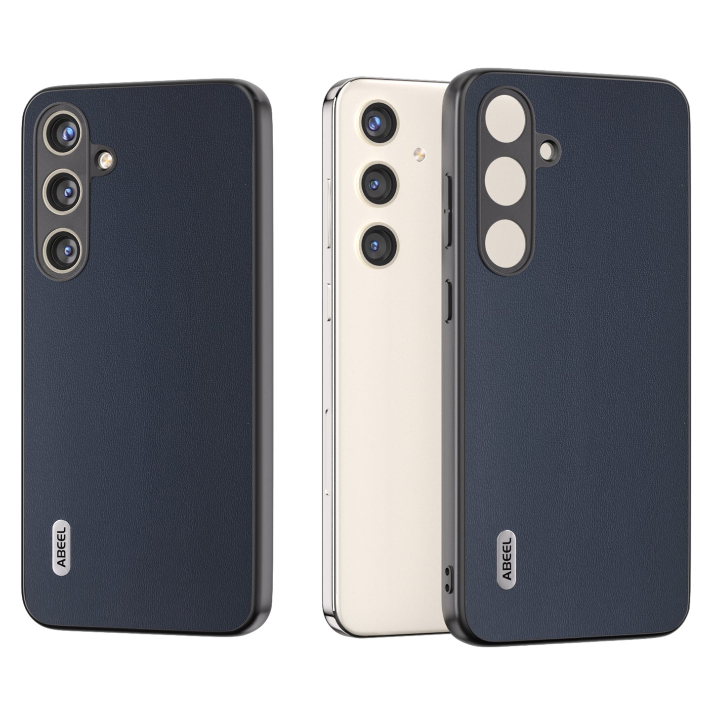 ABEEL For Samsung Galaxy S24 Case Scratch-proof Genuine Cow Leather + Hard PC Shell - Blue