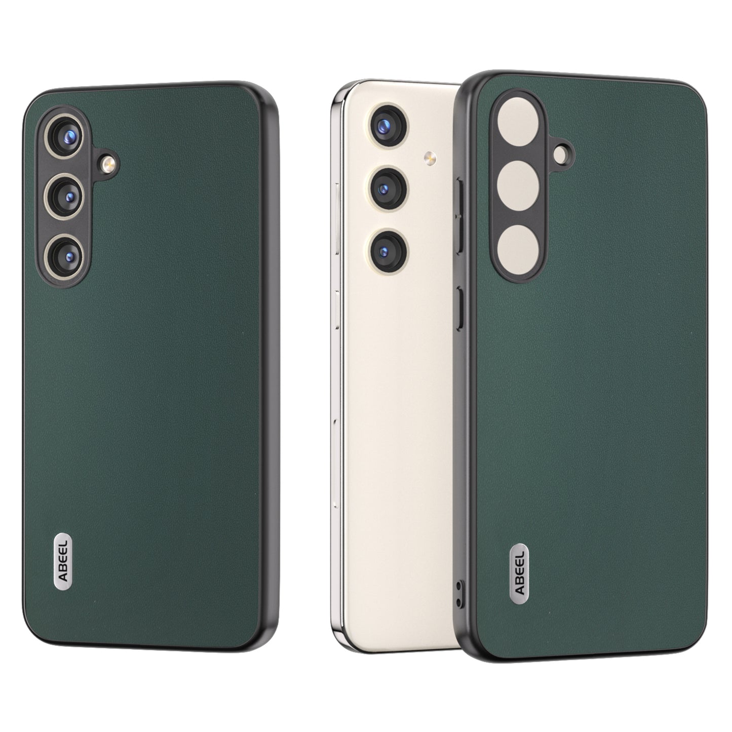 ABEEL For Samsung Galaxy S24 Case Scratch-proof Genuine Cow Leather + Hard PC Shell - Green