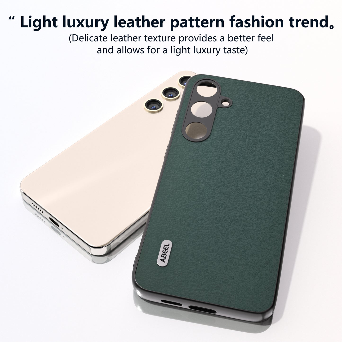 ABEEL For Samsung Galaxy S24 Case Scratch-proof Genuine Cow Leather + Hard PC Shell - Green
