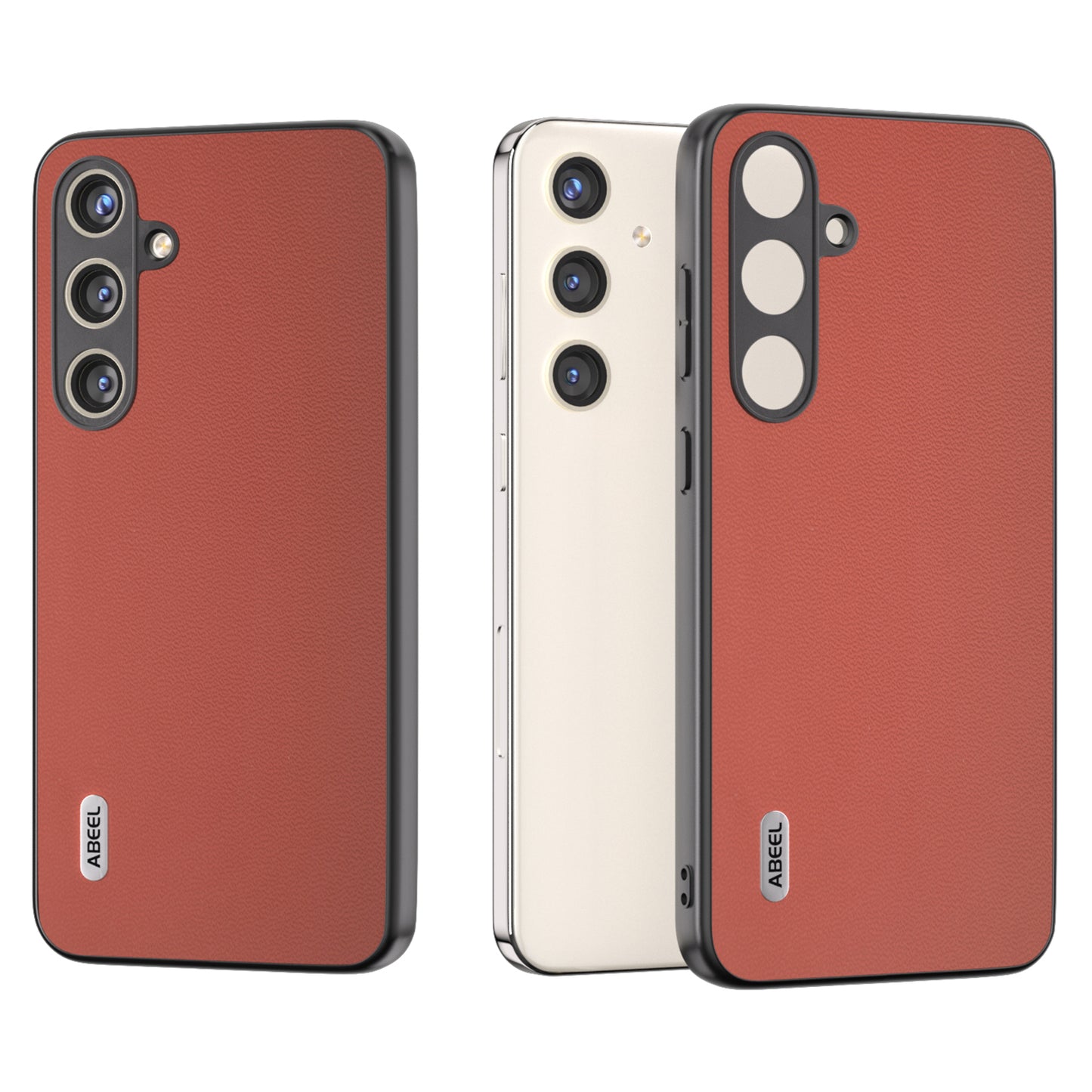 ABEEL For Samsung Galaxy S24+ Cell Phone Case Anti-fall Genuine Cow Leather + Hard PC Back Cover - Red