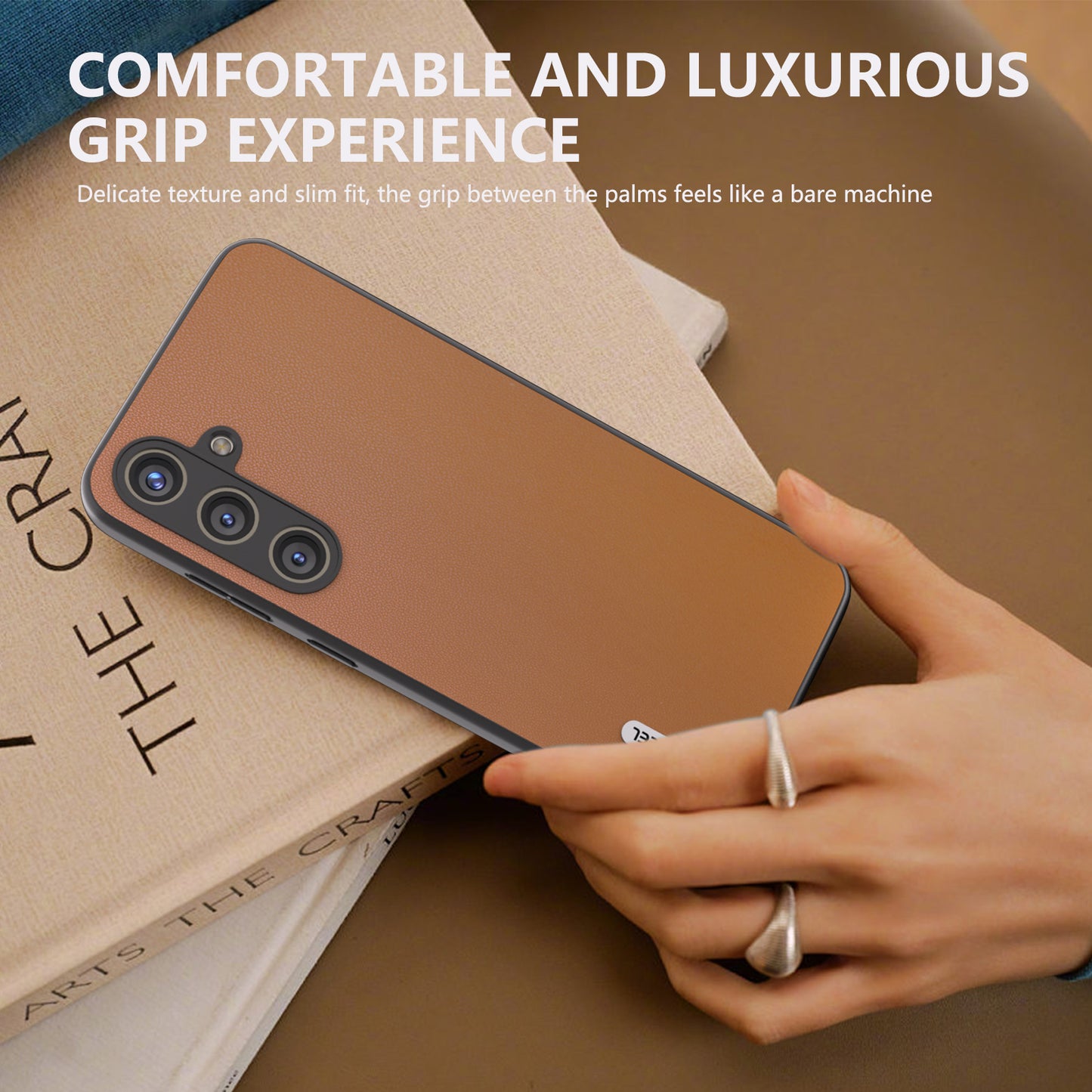 ABEEL For Samsung Galaxy S24 Case Slim-Fit PU Leather+PC Smooth-touch Protective Back Cover - Brown