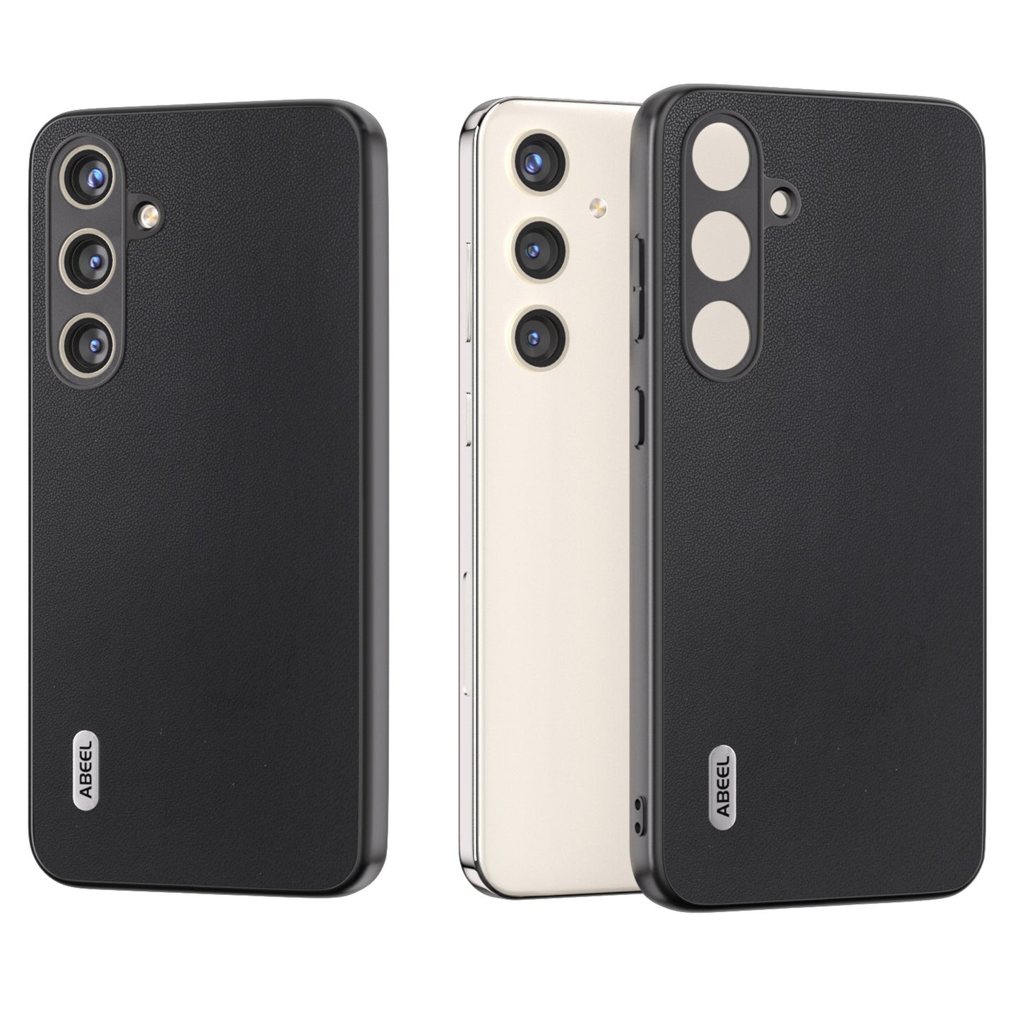 ABEEL For Samsung Galaxy S24+ Case Scratch-proof PU Leather+PC Phone Back Protector - Black