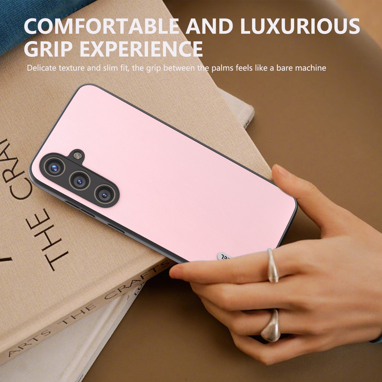 ABEEL For Samsung Galaxy S24+ Case Scratch-proof PU Leather+PC Phone Back Protector - Pink