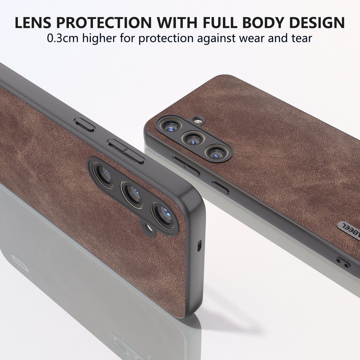 ABEEL For Samsung Galaxy S24 Case Scratch-proof PU Leather Coated PC Phone Back Cover - Coffee