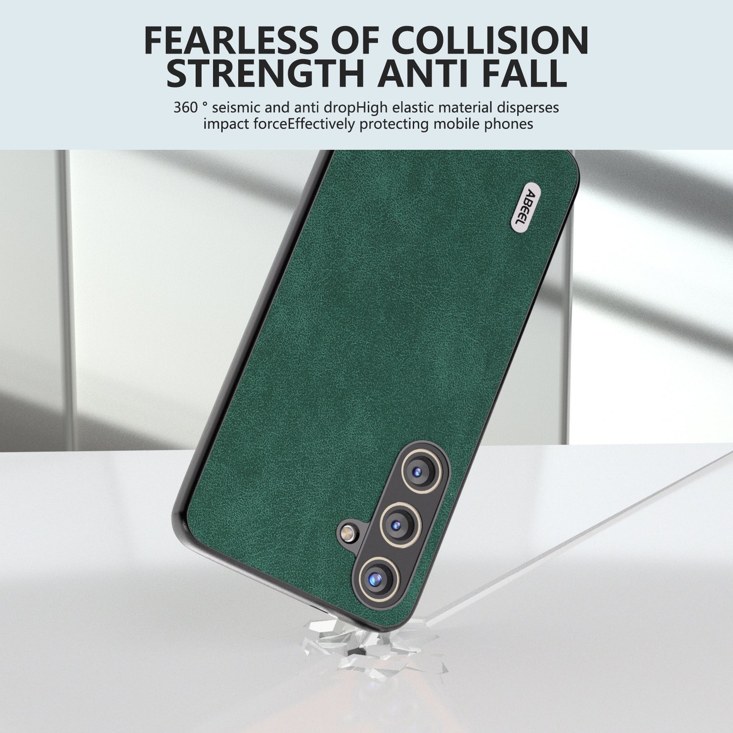ABEEL For Samsung Galaxy S24 Case Scratch-proof PU Leather Coated PC Phone Back Cover - Green