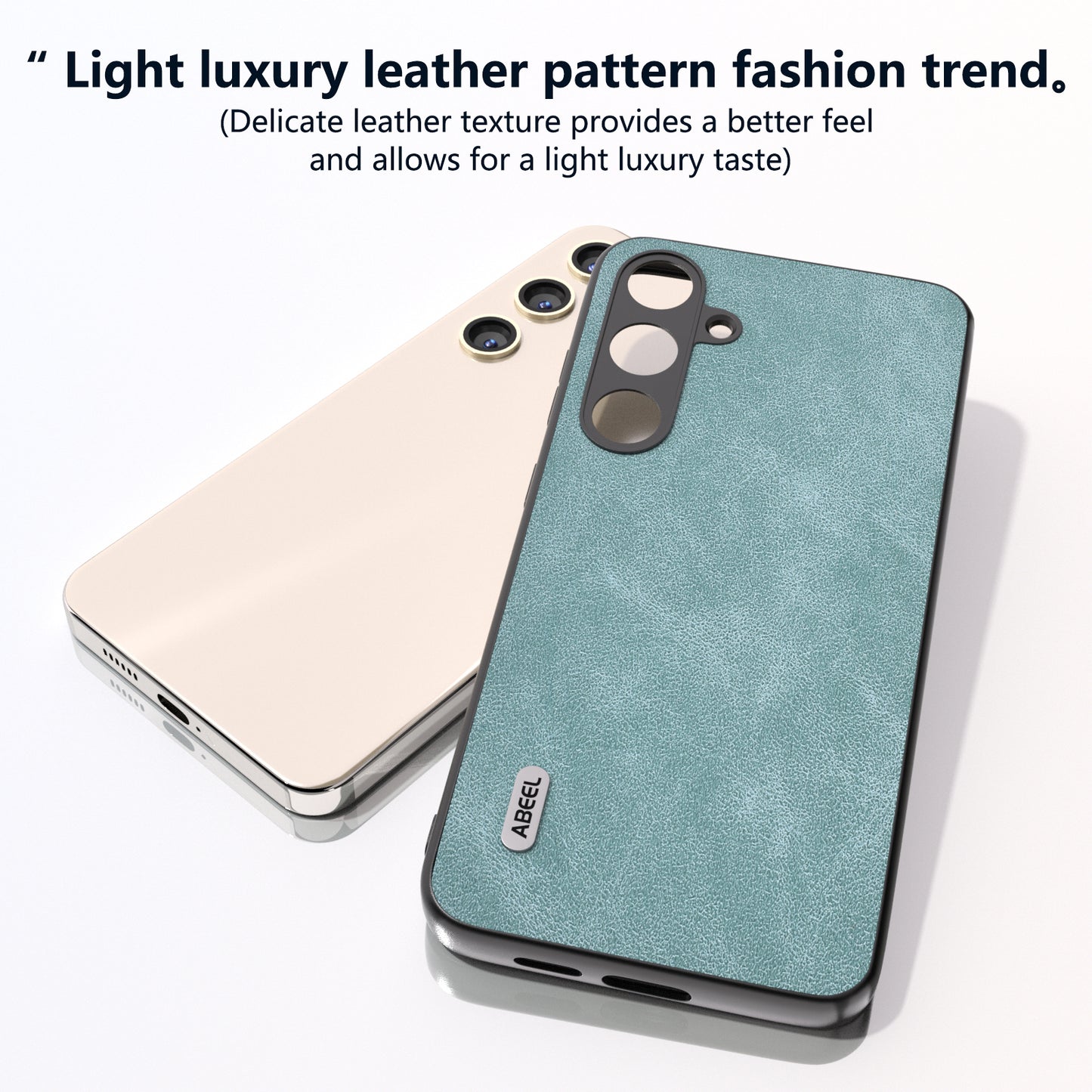 ABEEL For Samsung Galaxy S24+ Cell Phone Case PU Leather Coated PC Drop-resistant Protective Shell - Baby Blue