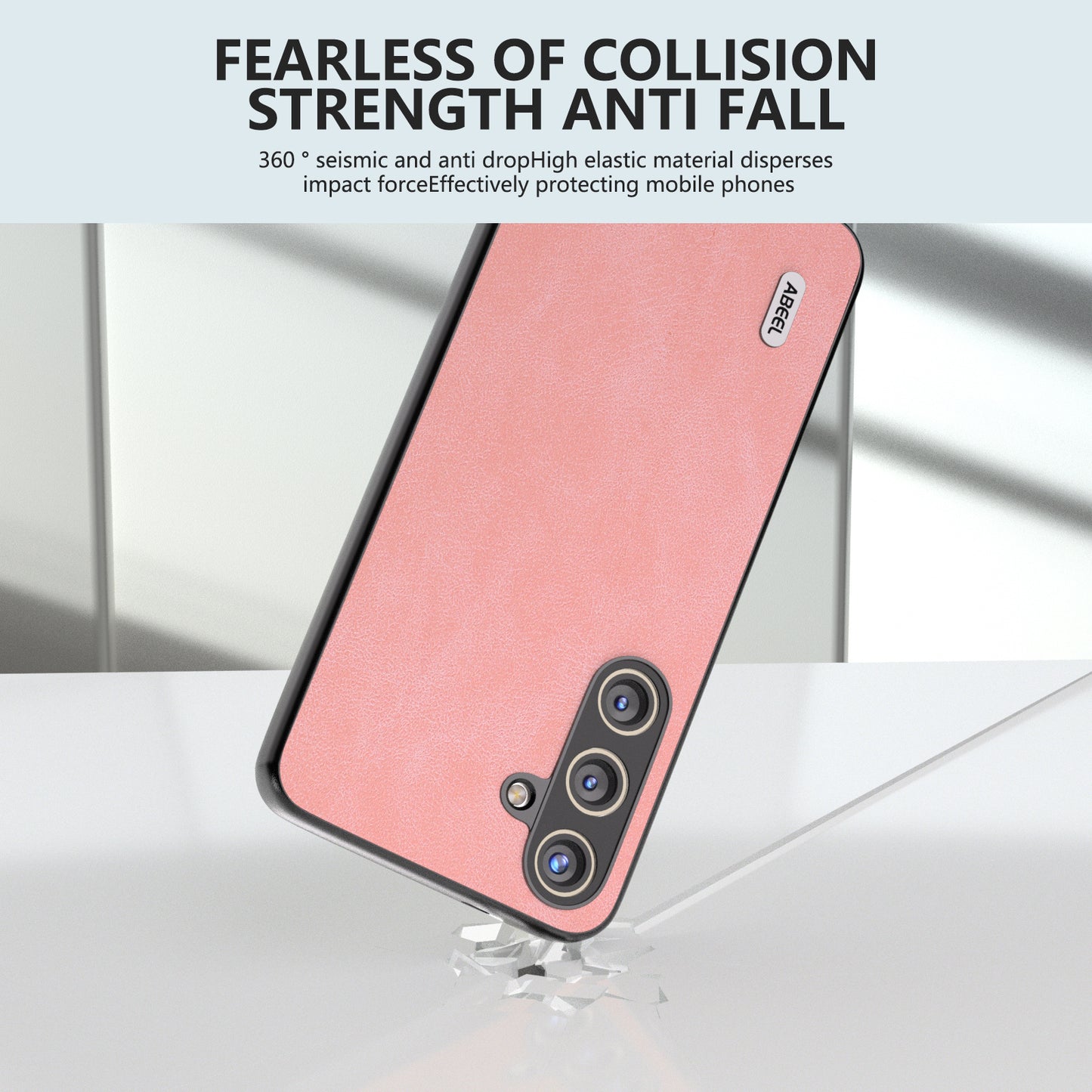 ABEEL For Samsung Galaxy S24+ Cell Phone Case PU Leather Coated PC Drop-resistant Protective Shell - Pink
