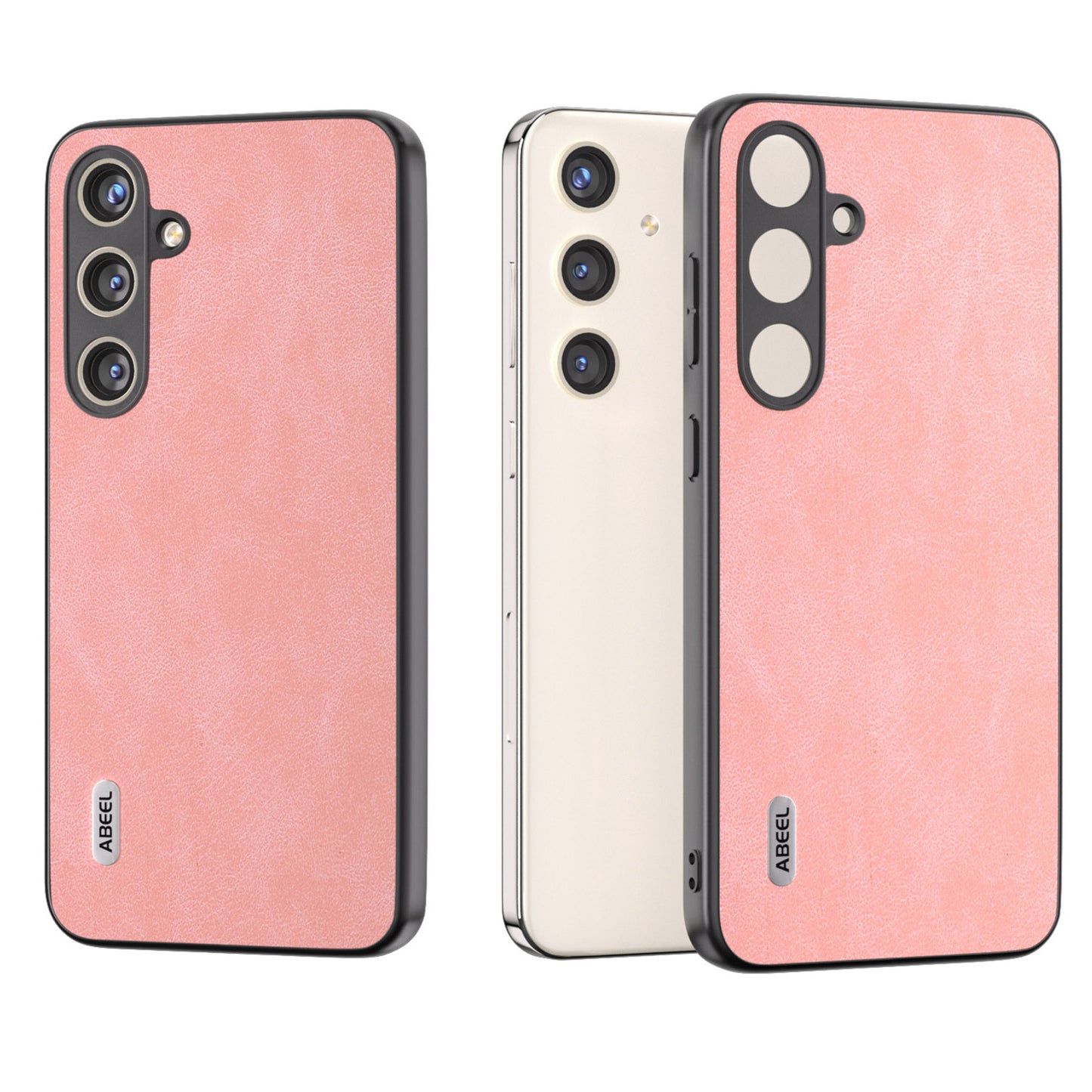 ABEEL For Samsung Galaxy S24+ Cell Phone Case PU Leather Coated PC Drop-resistant Protective Shell - Pink