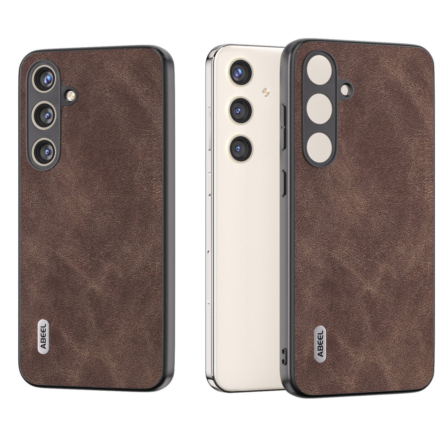 ABEEL For Samsung Galaxy S24+ Cell Phone Case PU Leather Coated PC Drop-resistant Protective Shell - Coffee