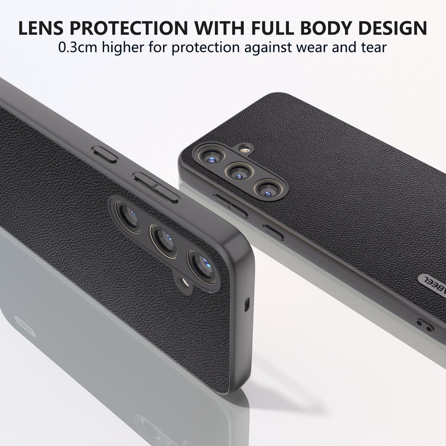 ABEEL For Samsung Galaxy S24 Case Genuine Cow Leather+PC Scratch-resistant Phone Protector - Black