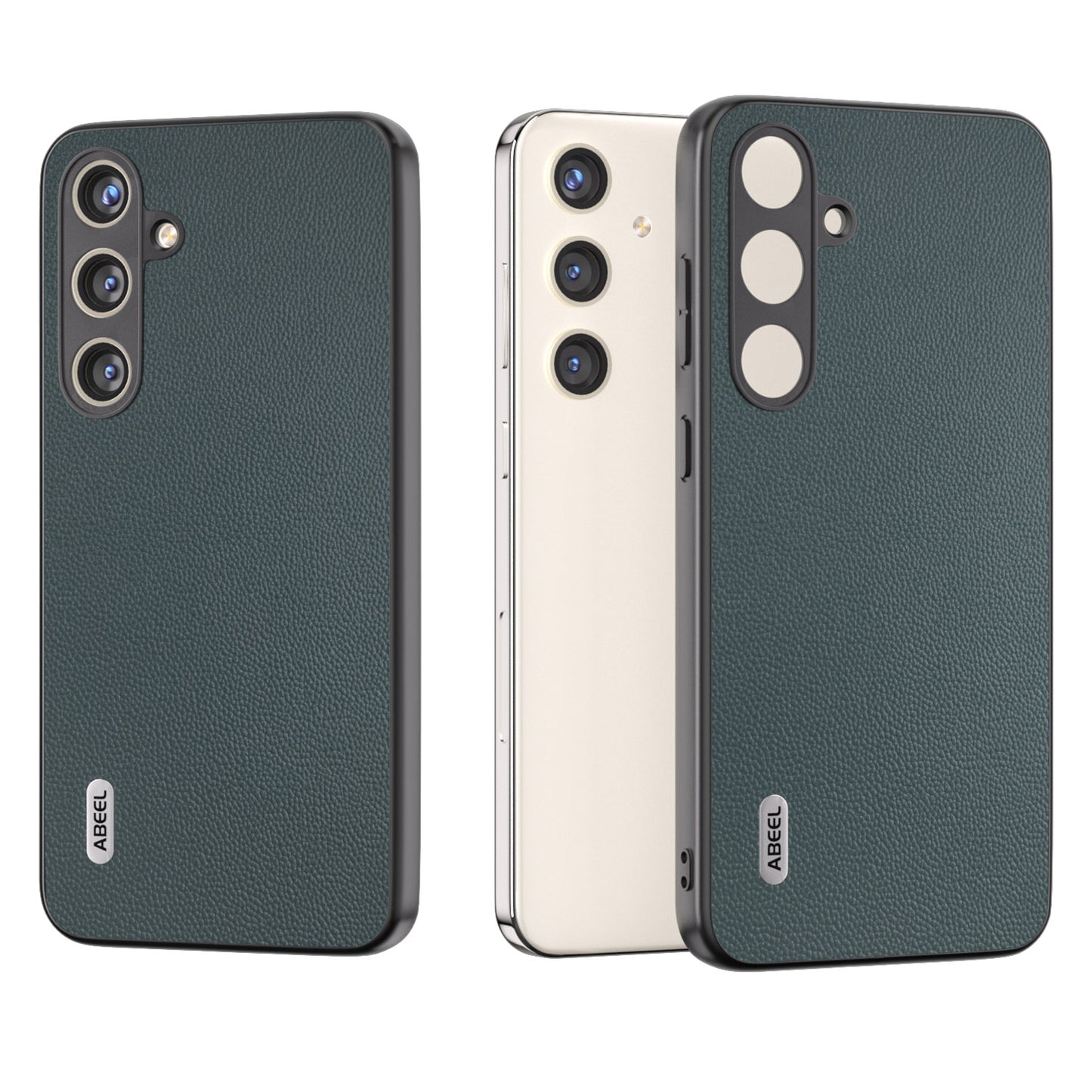 ABEEL For Samsung Galaxy S24 Case Genuine Cow Leather+PC Scratch-resistant Phone Protector - Green