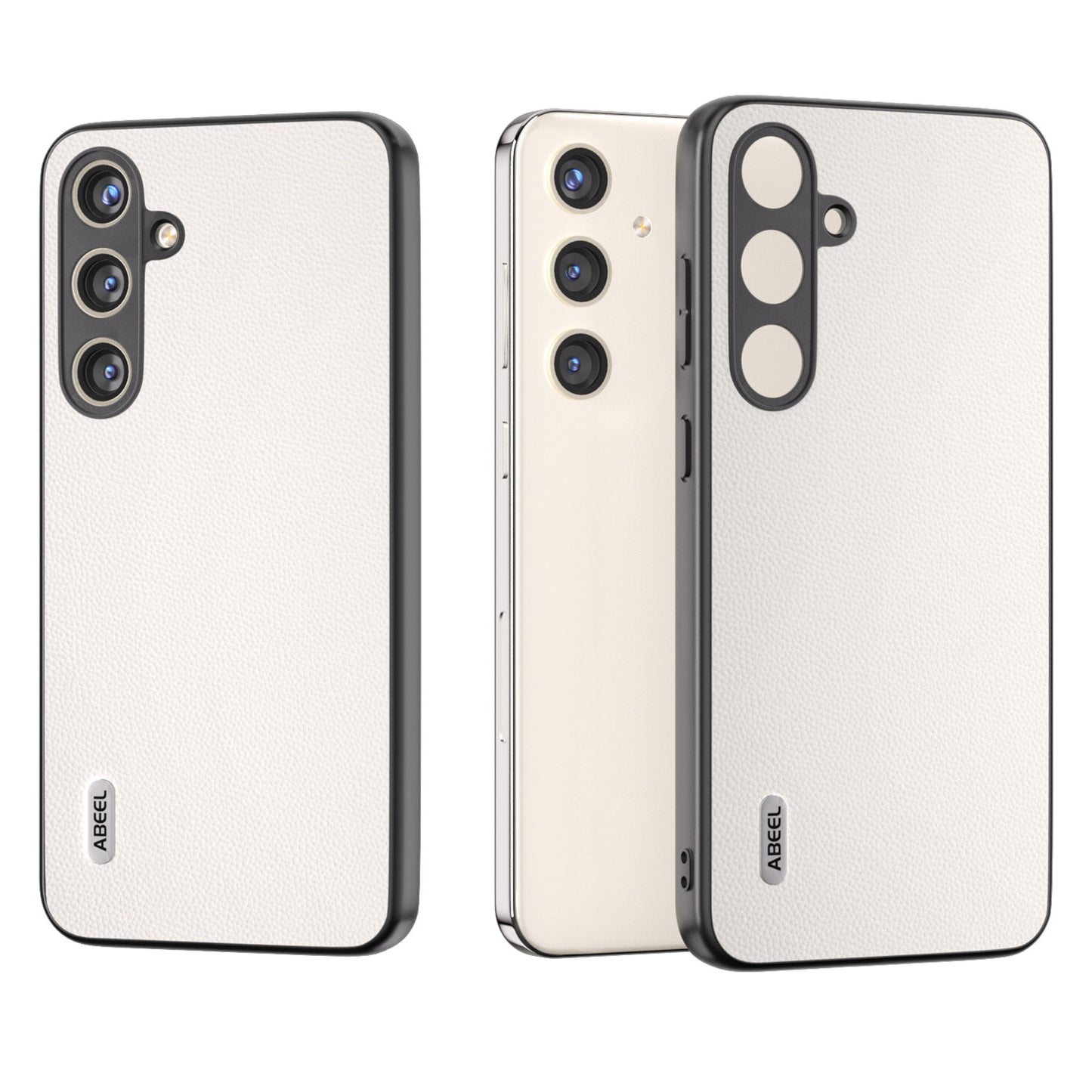 ABEEL For Samsung Galaxy S24+ Case Genuine Cow Leather+PC Scratch-resistant Smart Phone Shell - White