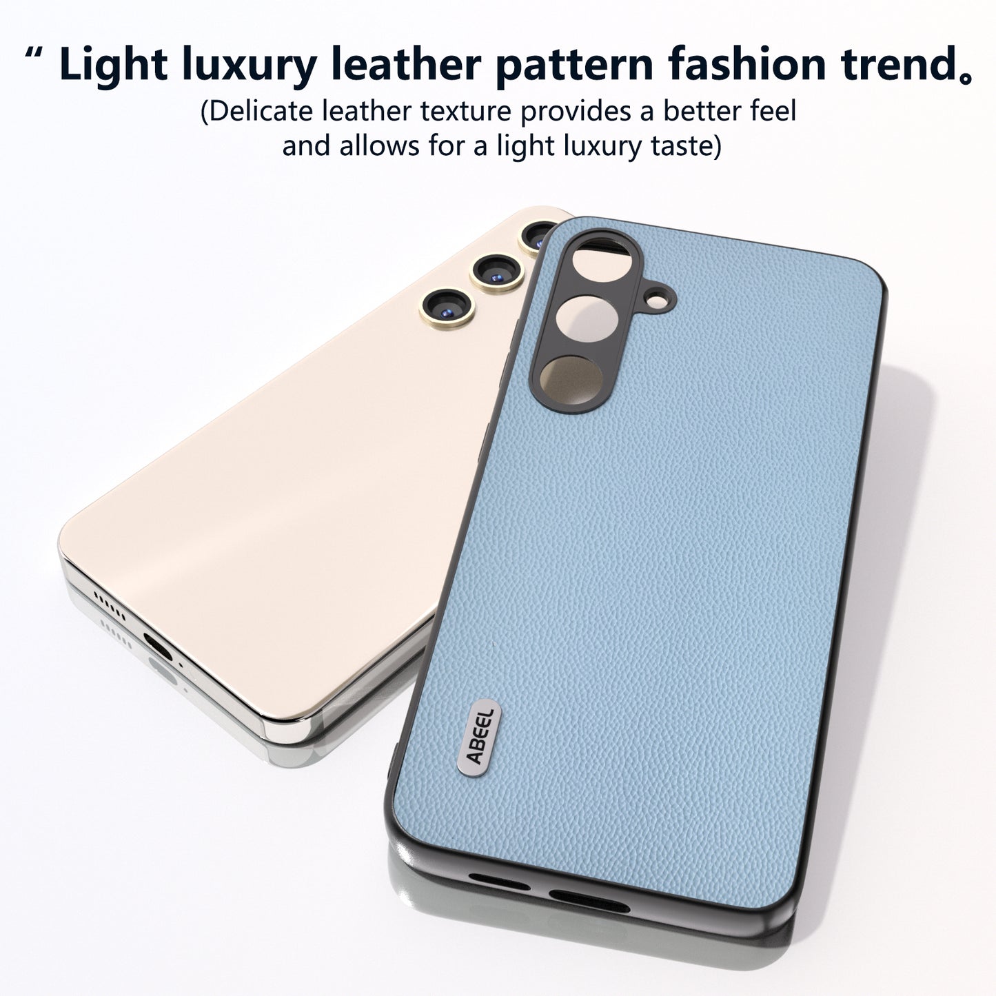 ABEEL For Samsung Galaxy S24+ Case Genuine Cow Leather+PC Scratch-resistant Smart Phone Shell - Sky Blue