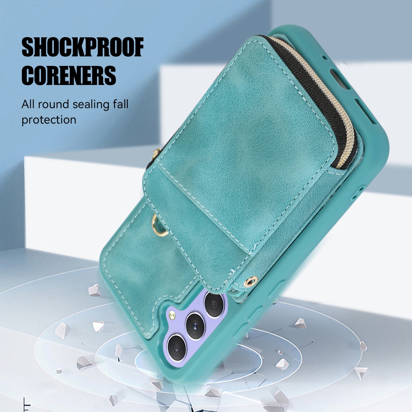 For Samsung Galaxy S24 Case Card Bag Leather TPU Back Cover with Strap - Green