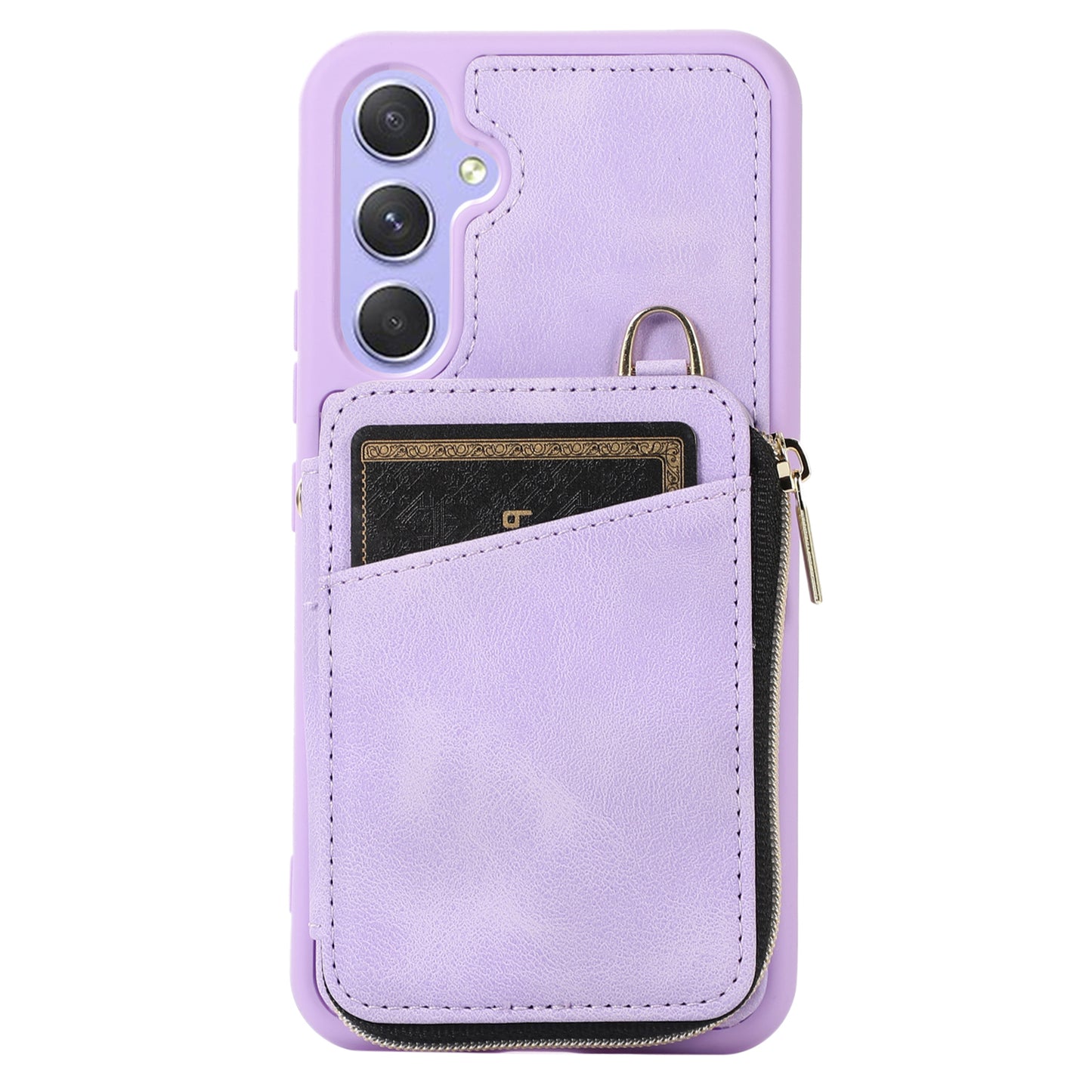 For Samsung Galaxy S24+ Case Leather TPU Cover with Zipper Card Bag Strap - Purple