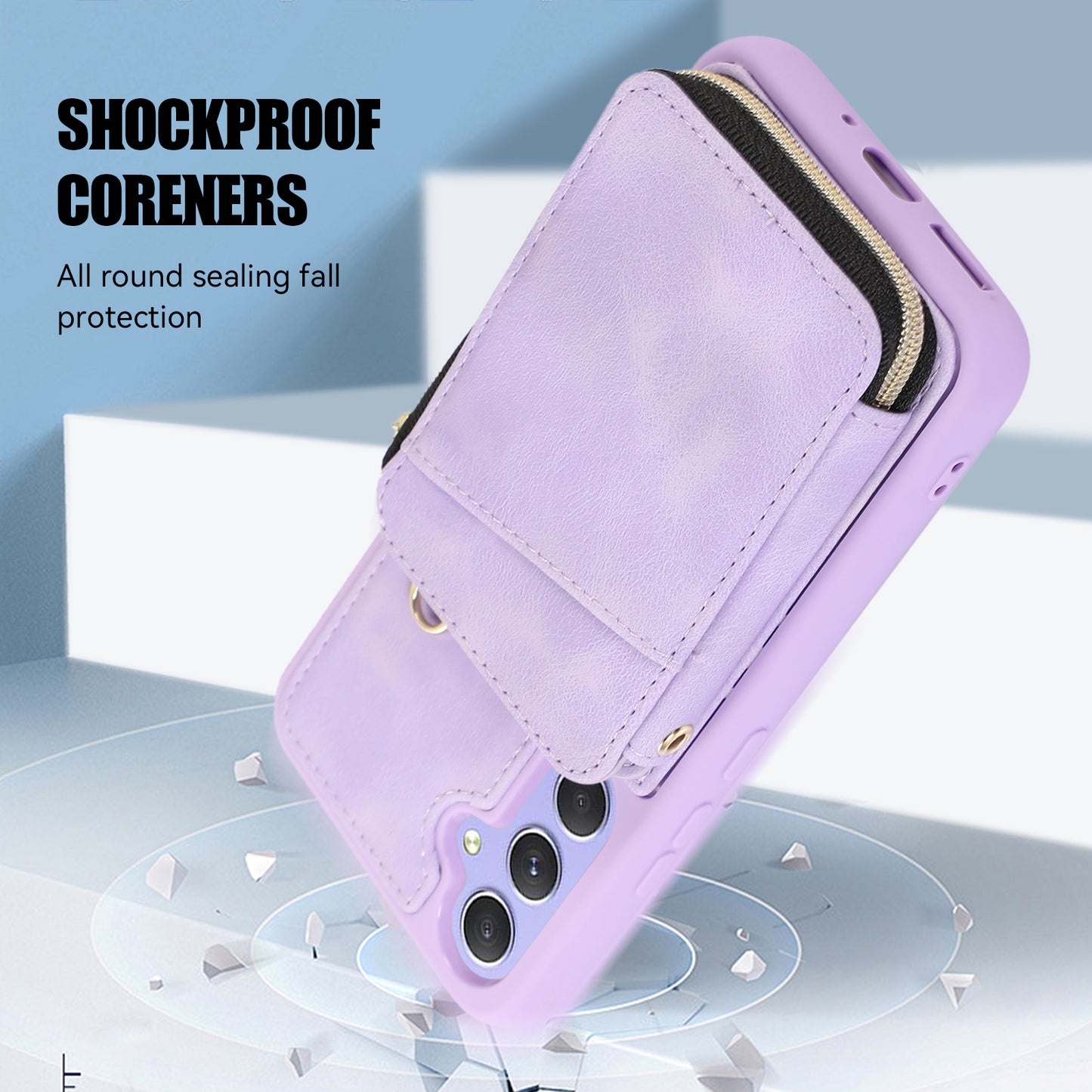 For Samsung Galaxy S24+ Case Leather TPU Cover with Zipper Card Bag Strap - Purple