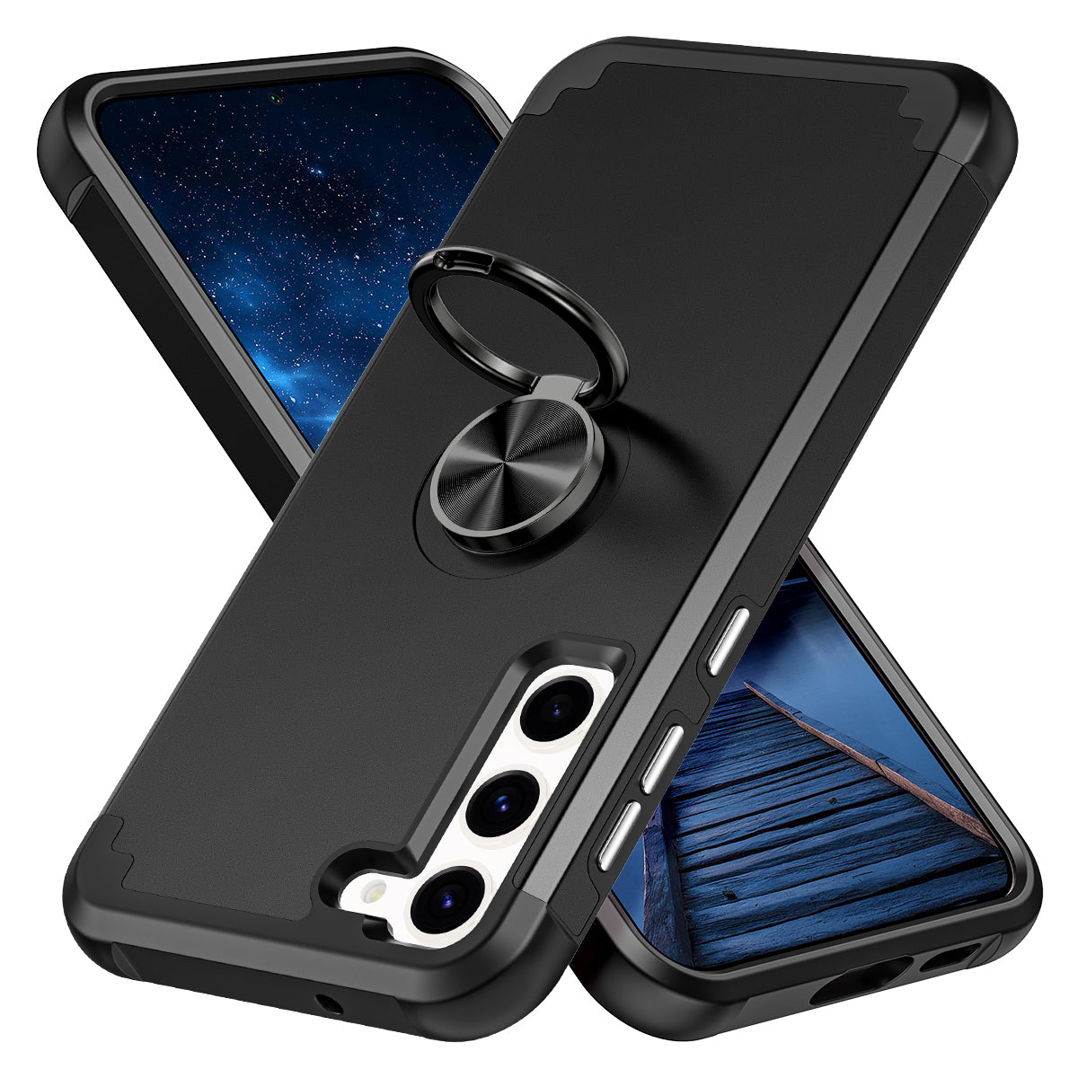 For Samsung Galaxy S24 Back Case Ring Kickstand Shockproof Phone Protective Cover - Black