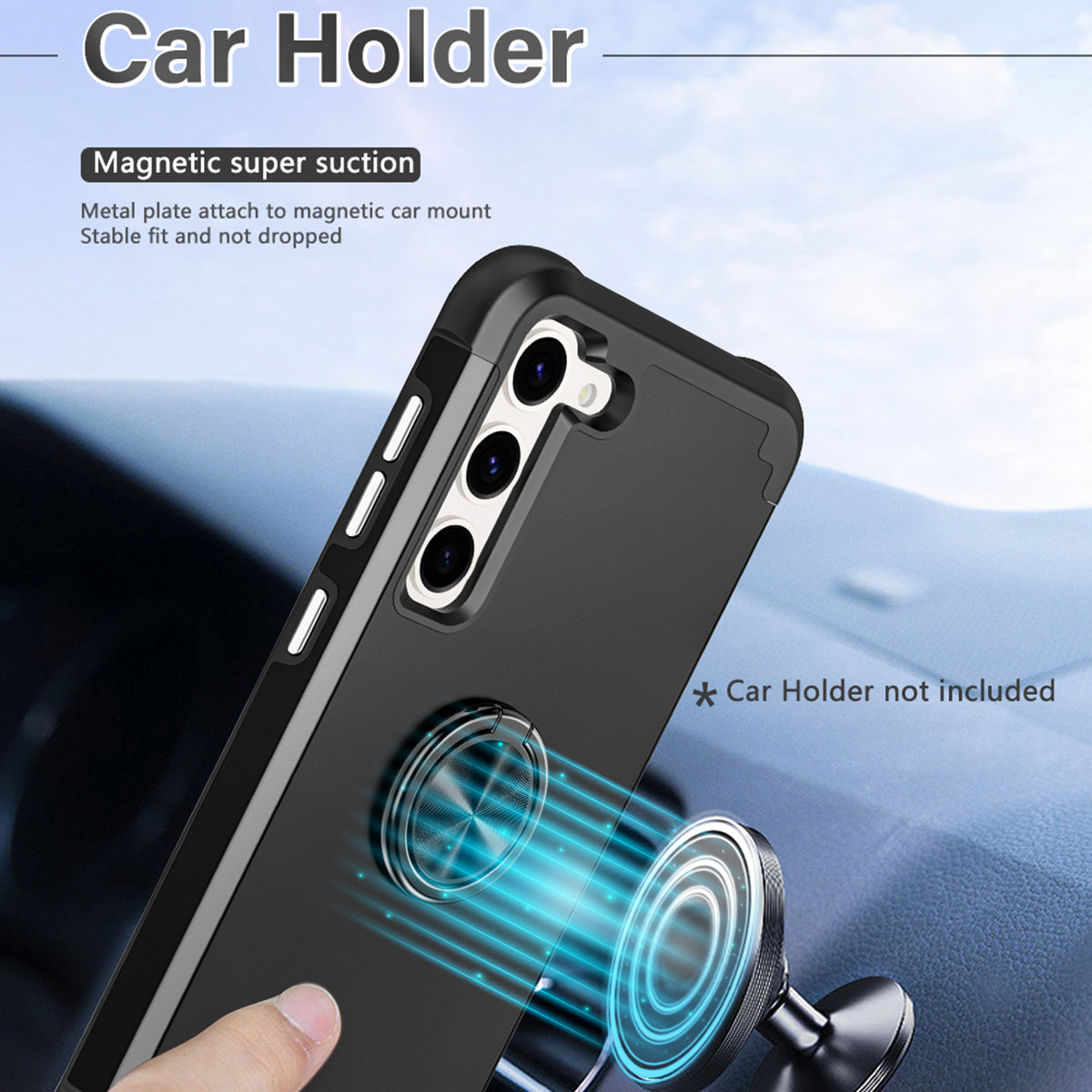 For Samsung Galaxy S24 Back Case Ring Kickstand Shockproof Phone Protective Cover - Black