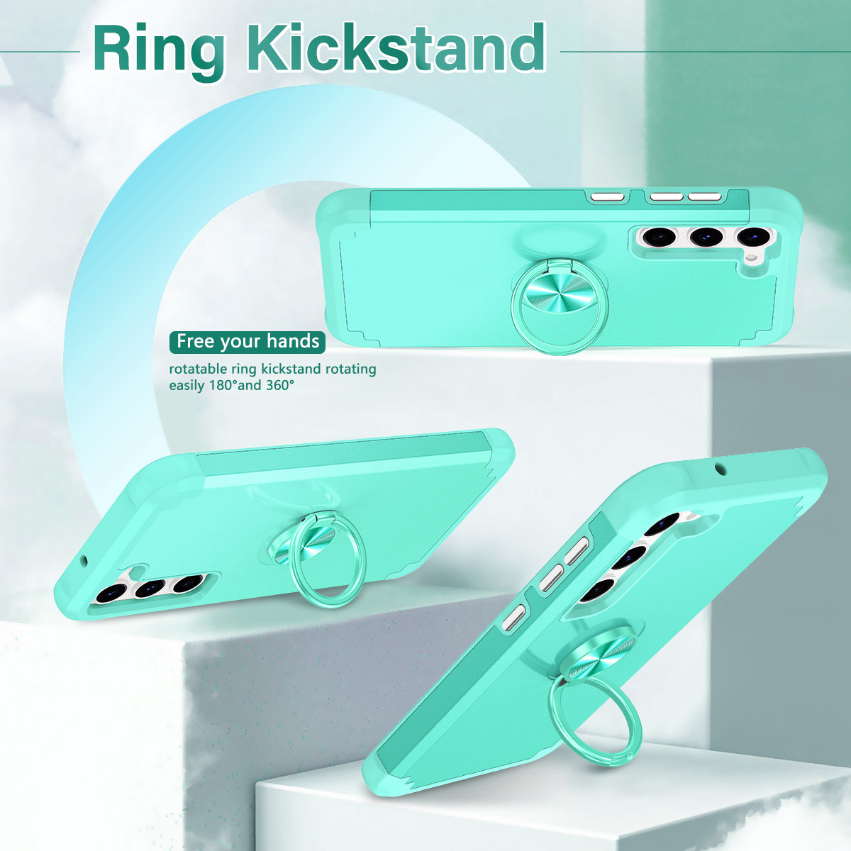 For Samsung Galaxy S24 Back Case Ring Kickstand Shockproof Phone Protective Cover - Mint Green