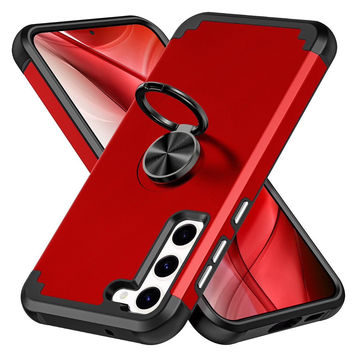 For Samsung Galaxy S24 Back Case Ring Kickstand Shockproof Phone Protective Cover - Red