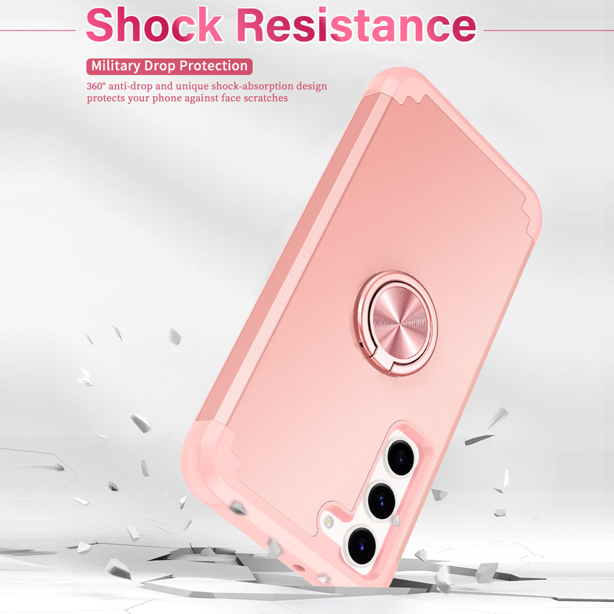 For Samsung Galaxy S24 Back Case Ring Kickstand Shockproof Phone Protective Cover - Rose Gold