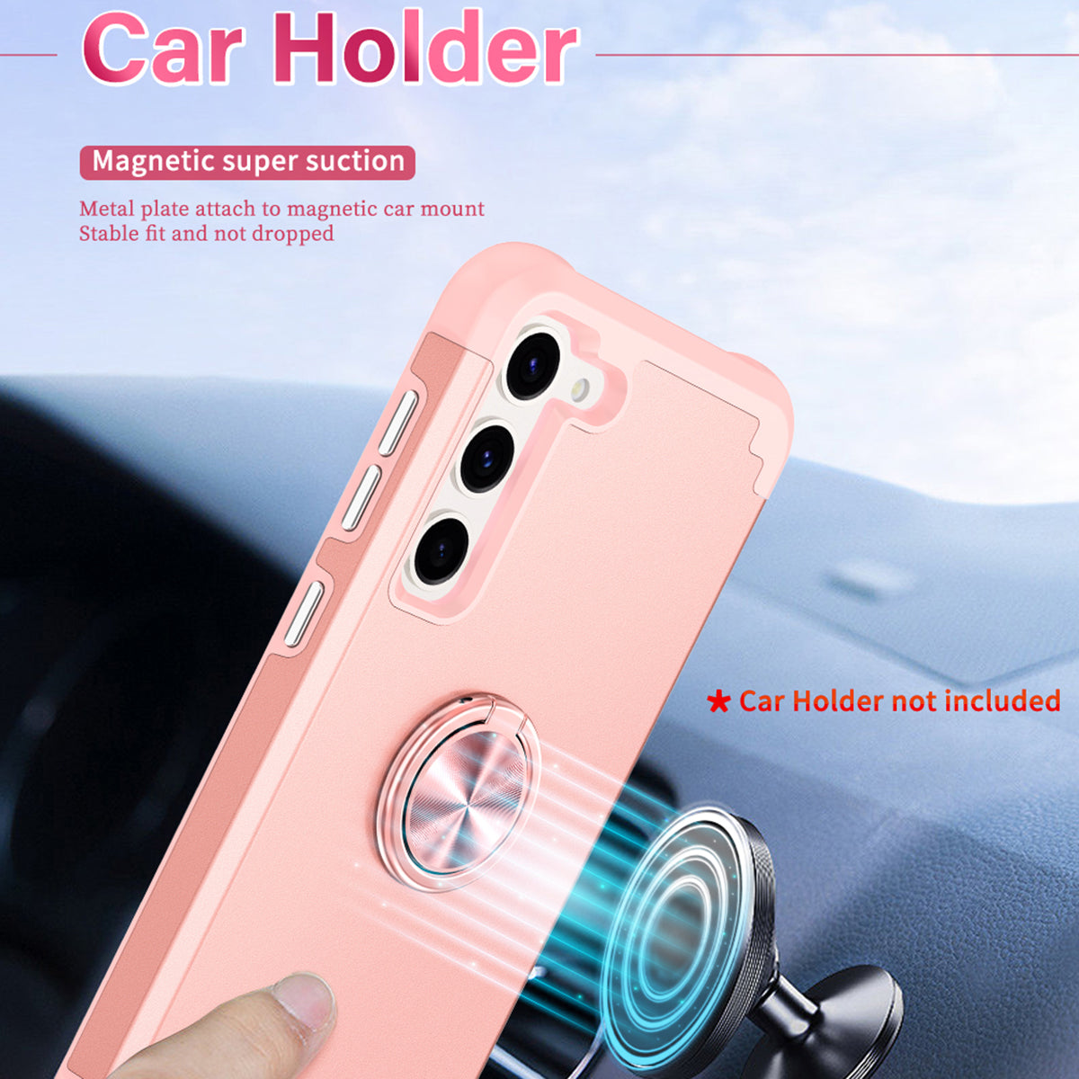 For Samsung Galaxy S24 Back Case Ring Kickstand Shockproof Phone Protective Cover - Rose Gold