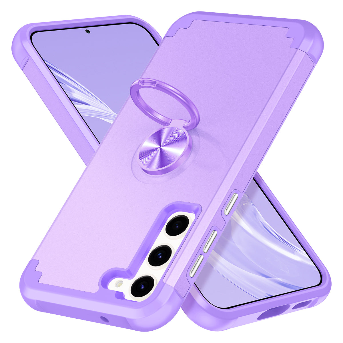 For Samsung Galaxy S24 Back Case Ring Kickstand Shockproof Phone Protective Cover - Purple