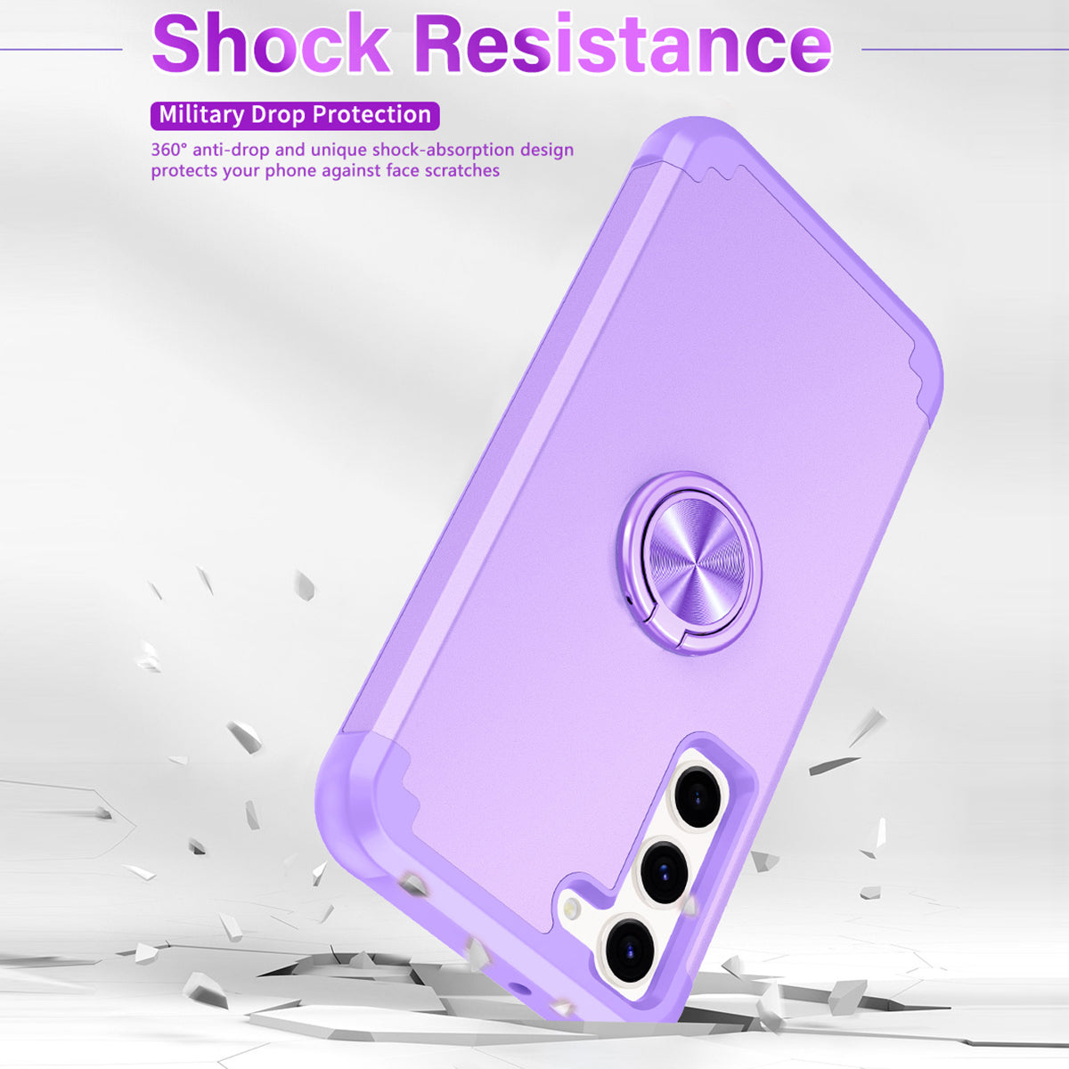 For Samsung Galaxy S24 Back Case Ring Kickstand Shockproof Phone Protective Cover - Purple