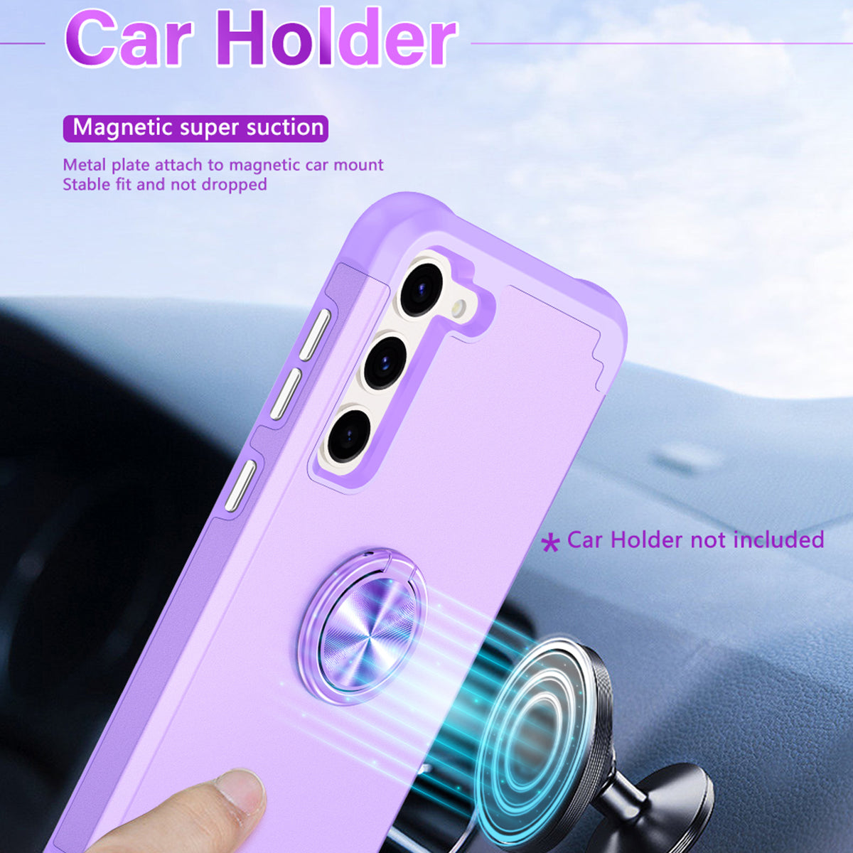 For Samsung Galaxy S24 Back Case Ring Kickstand Shockproof Phone Protective Cover - Purple