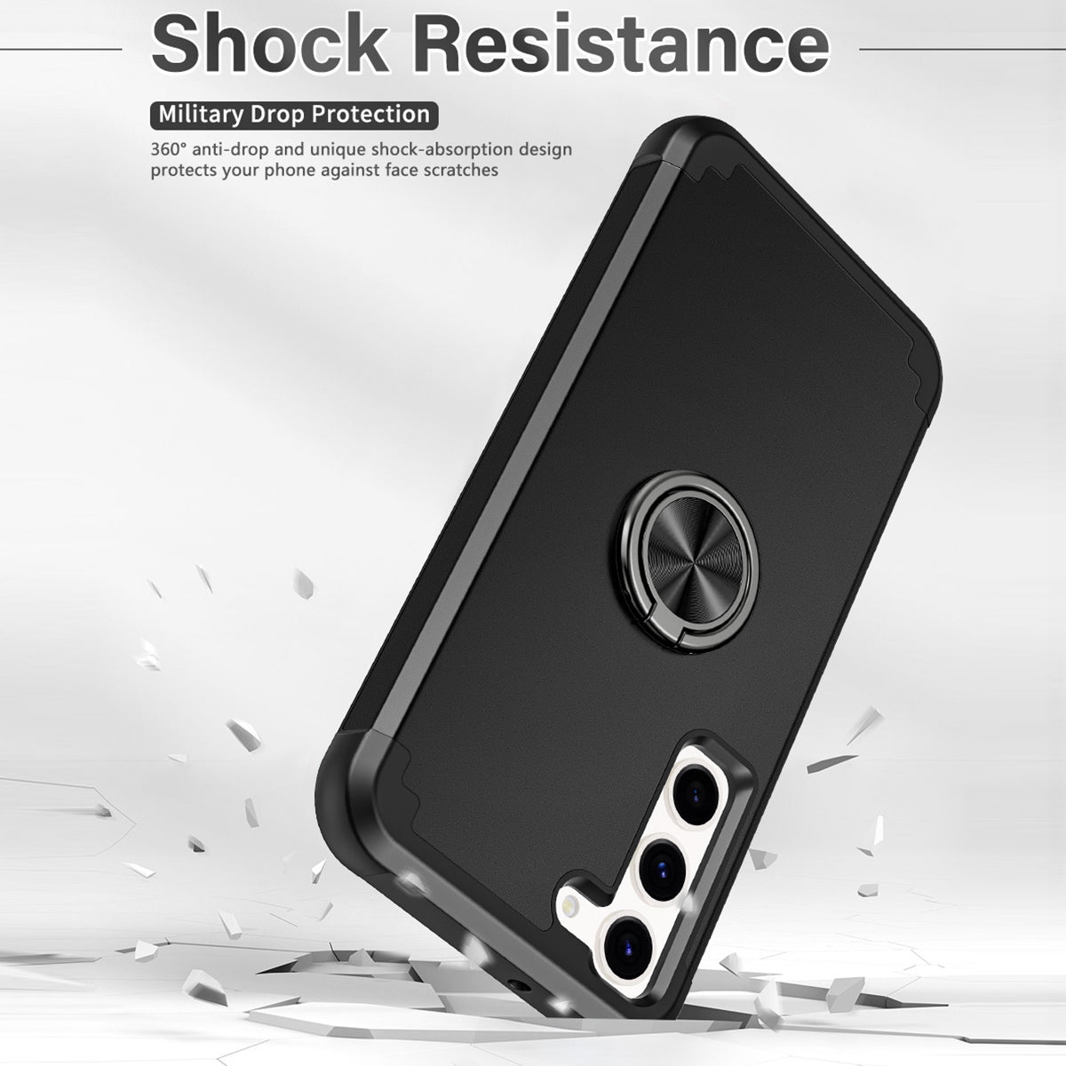 For Samsung Galaxy S24+ Hybrid Case PC+TPU Phone Back Cover Protector with Kickstand - Black
