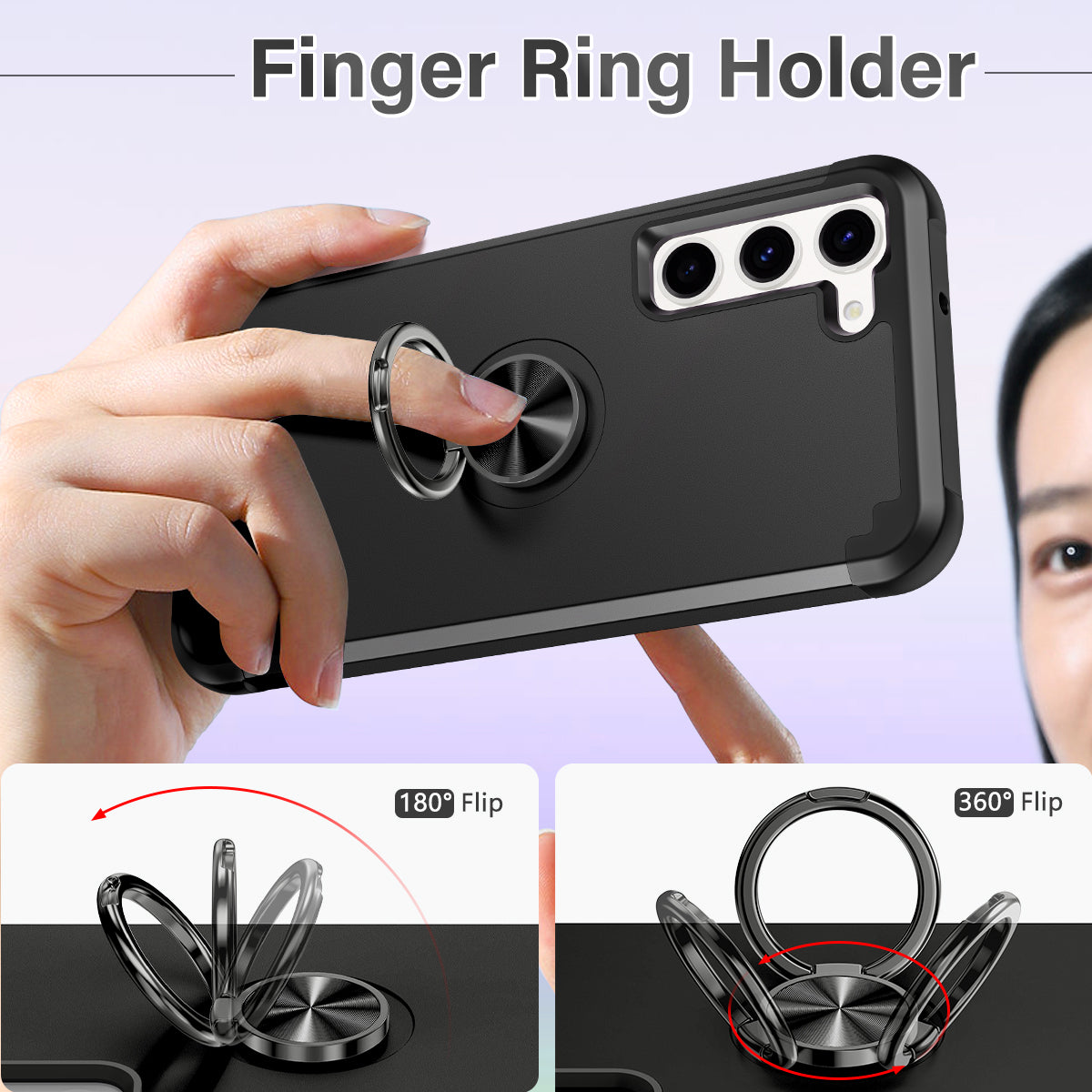 For Samsung Galaxy S24+ Hybrid Case PC+TPU Phone Back Cover Protector with Kickstand - Black