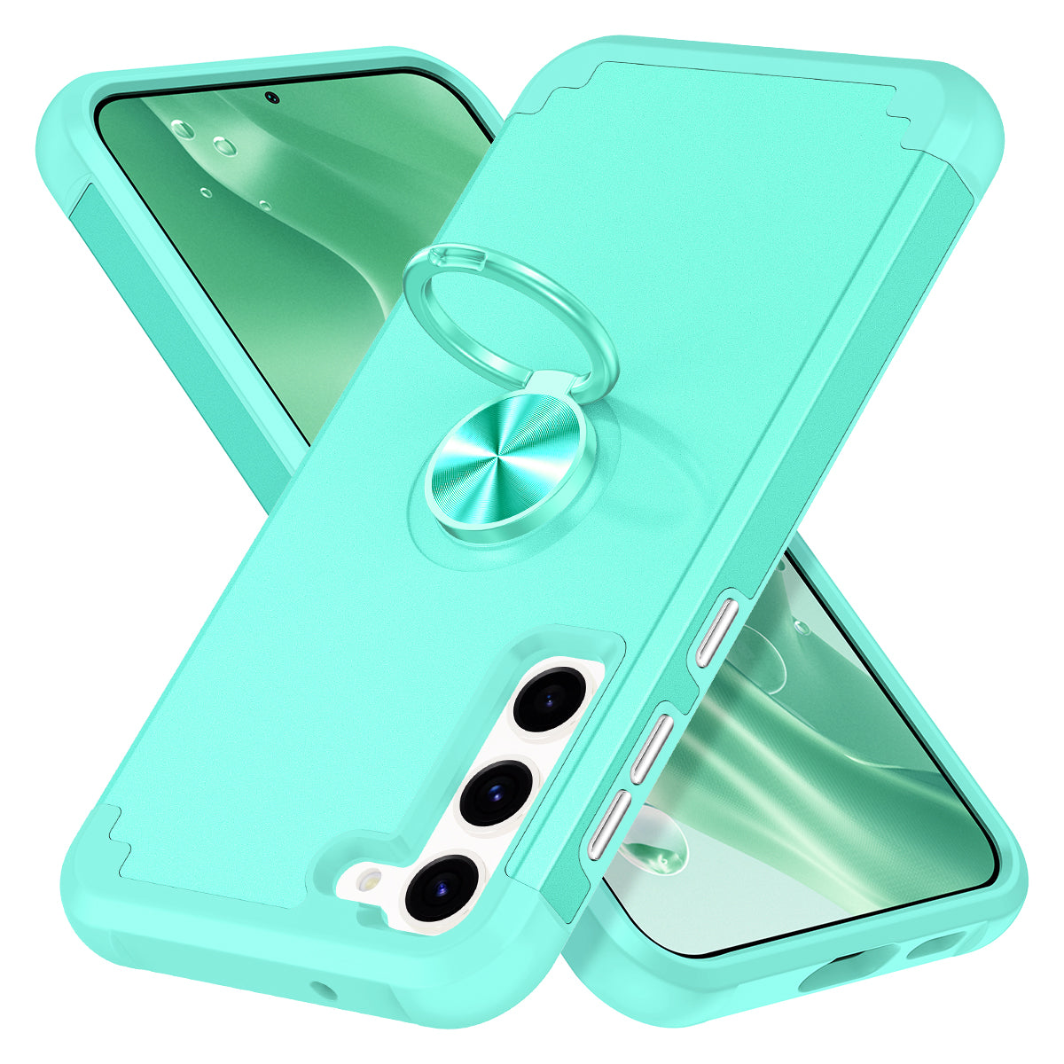 For Samsung Galaxy S24+ Hybrid Case PC+TPU Phone Back Cover Protector with Kickstand - Mint Green