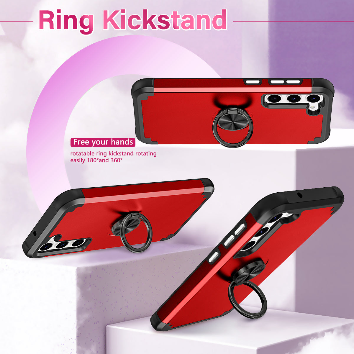 For Samsung Galaxy S24+ Hybrid Case PC+TPU Phone Back Cover Protector with Kickstand - Red