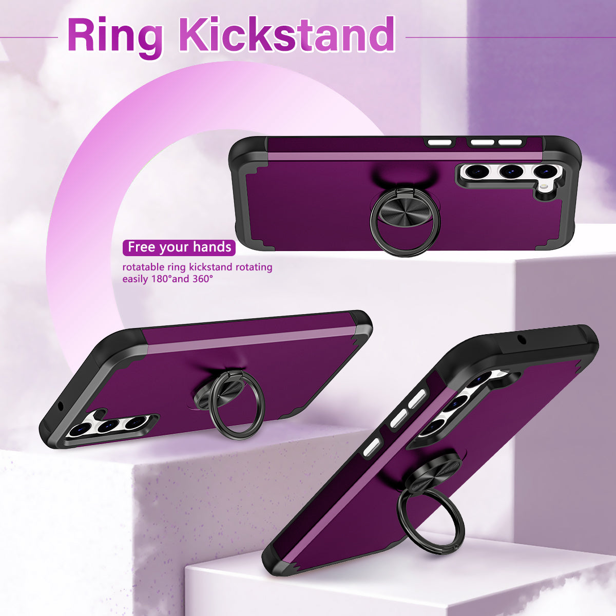 For Samsung Galaxy S24+ Hybrid Case PC+TPU Phone Back Cover Protector with Kickstand - Dark Purple