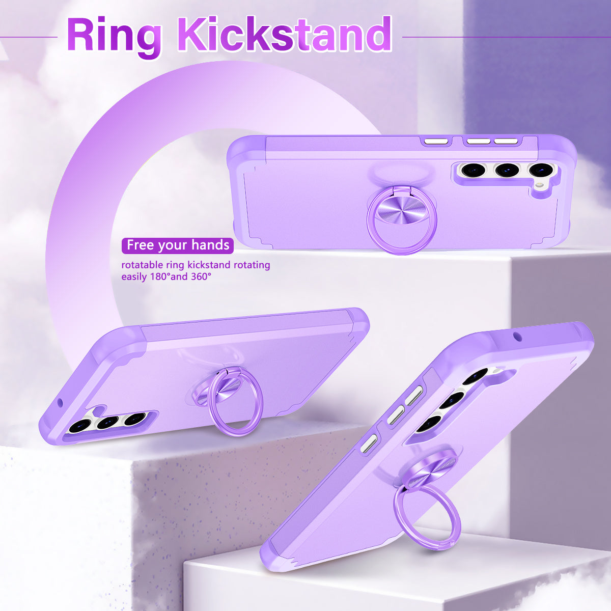 For Samsung Galaxy S24+ Hybrid Case PC+TPU Phone Back Cover Protector with Kickstand - Purple