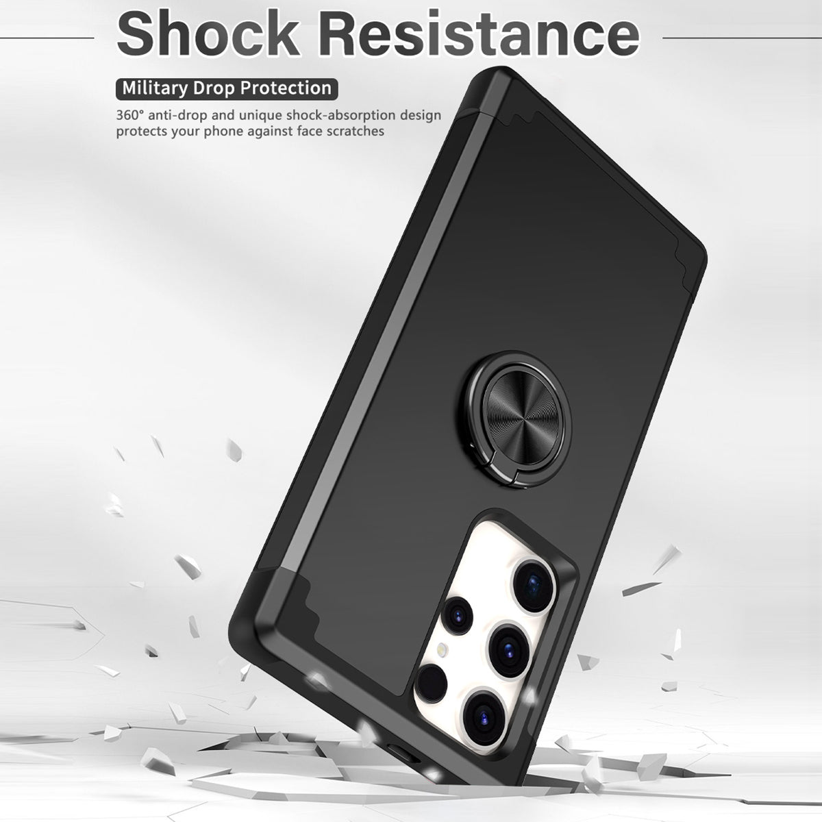 For Samsung Galaxy S24 Ultra Back Case with Kickstand PC+TPU Anti-drop Cover Protector - Black