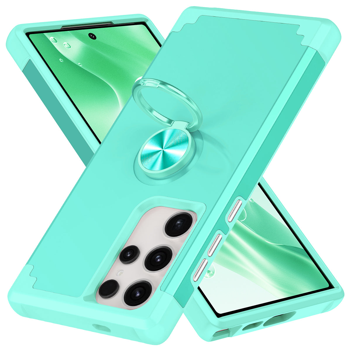 For Samsung Galaxy S24 Ultra Back Case with Kickstand PC+TPU Anti-drop Cover Protector - Mint Green