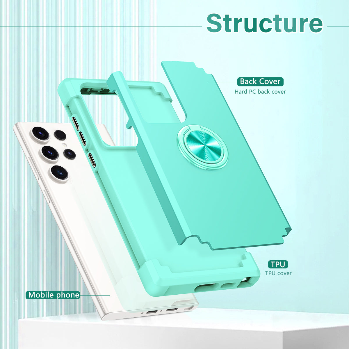 For Samsung Galaxy S24 Ultra Back Case with Kickstand PC+TPU Anti-drop Cover Protector - Mint Green