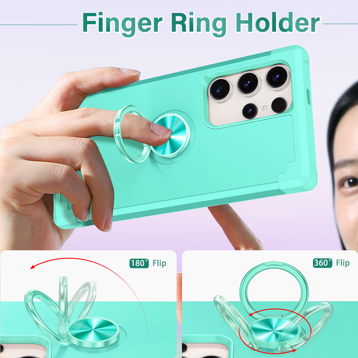 For Samsung Galaxy S24 Ultra Back Case with Kickstand PC+TPU Anti-drop Cover Protector - Mint Green