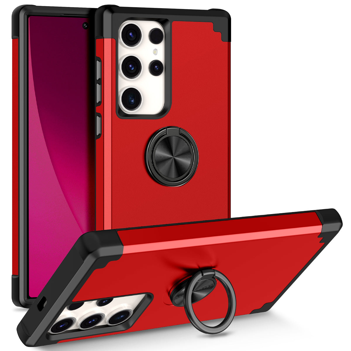 For Samsung Galaxy S24 Ultra Back Case with Kickstand PC+TPU Anti-drop Cover Protector - Red
